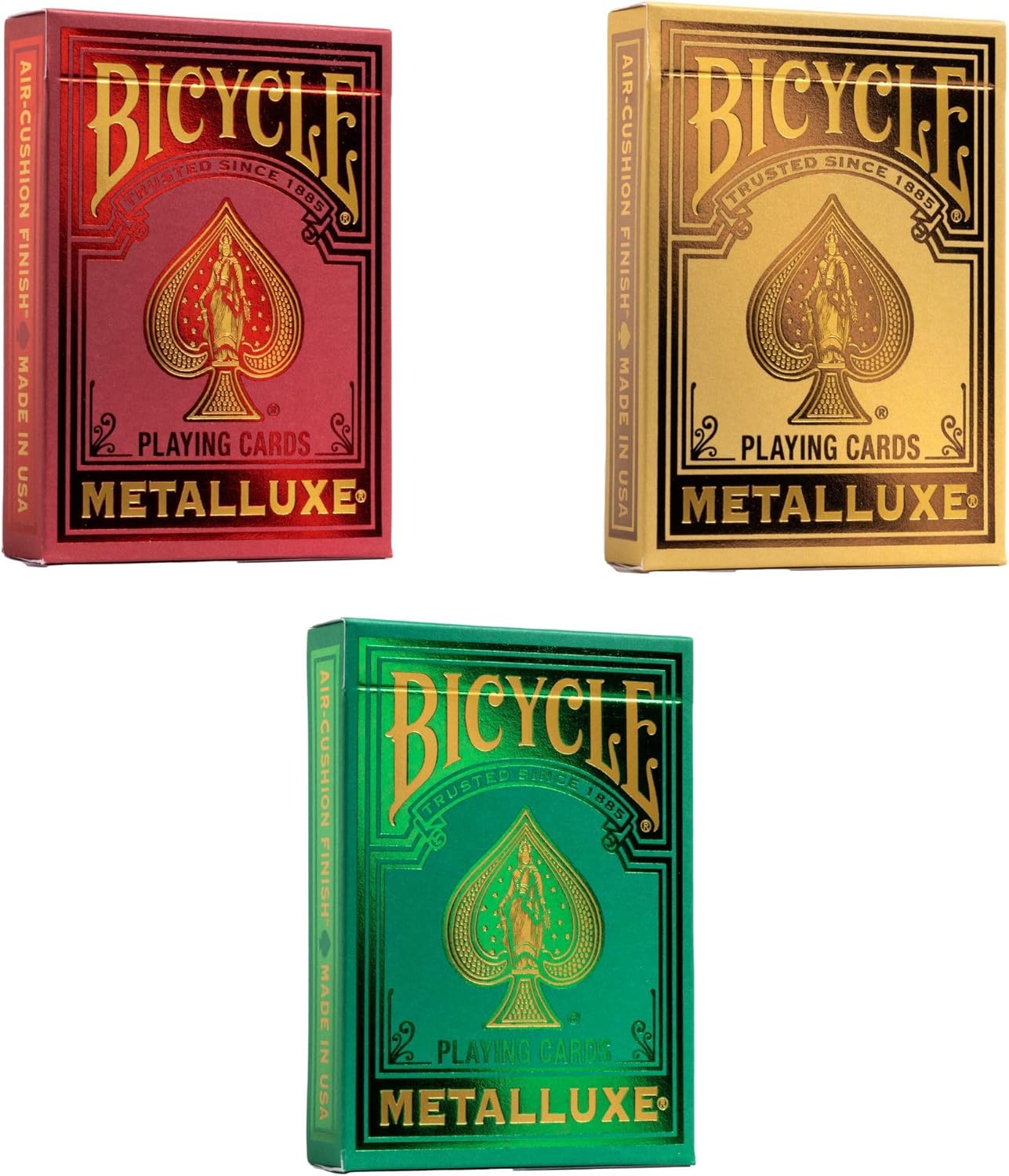 Bicycle Metalluxe Playing Card Deck Holiday Pack - Red, Gold, Green Premium Metalluxe Decks - Premium Metal Foil Finish Poker Size Packs of Cards