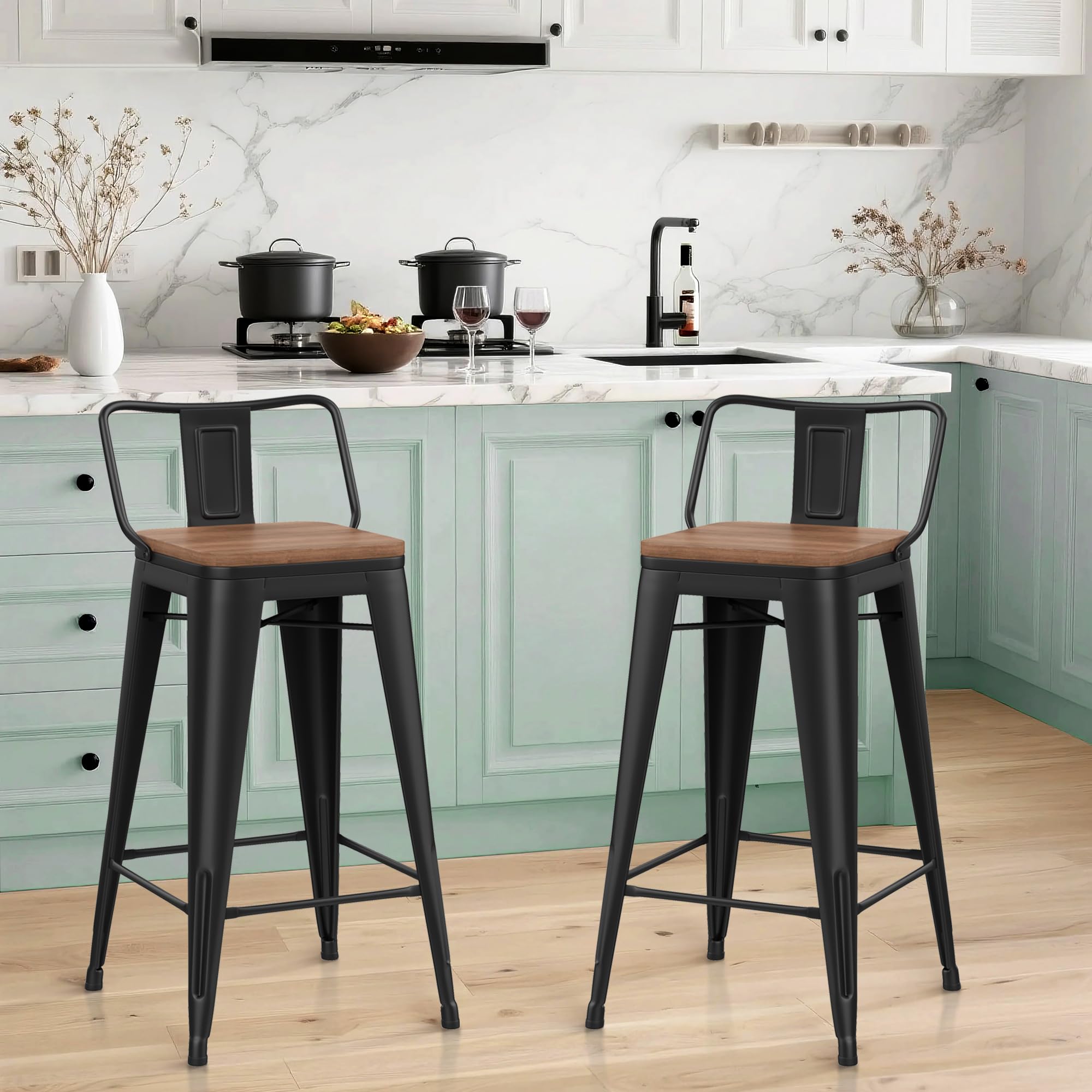 HAOBO Home 26' Metal Barstools Set of 2 with Wood Top