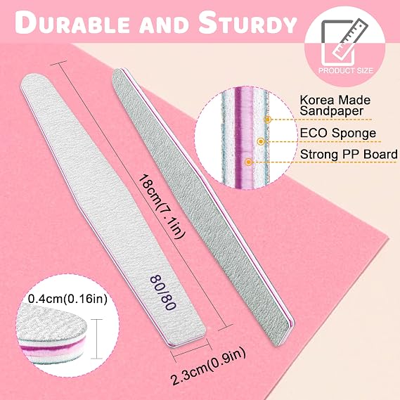 80/80 Grit, 12pcs nail file for Poly Nail Extension Gel Emery Boards, for Acrylic Nails Coarse for False Nails Manicure Pedicure Tools for Home Salon