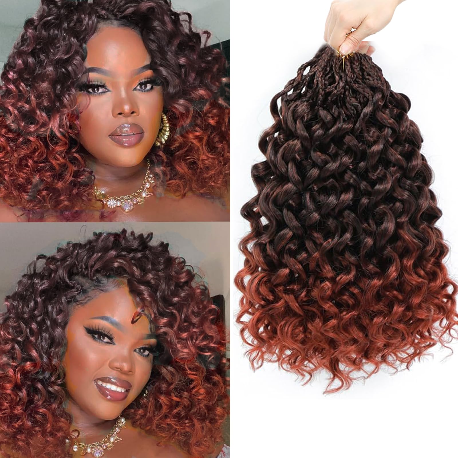 Herkeymidy GoGo Curl Crochet Hair 14 Inch 8 Packs Pre Looped Ocean Wave Crochet Hair Deep Twist Crochet Synthetic Braiding Hair for Women (T350