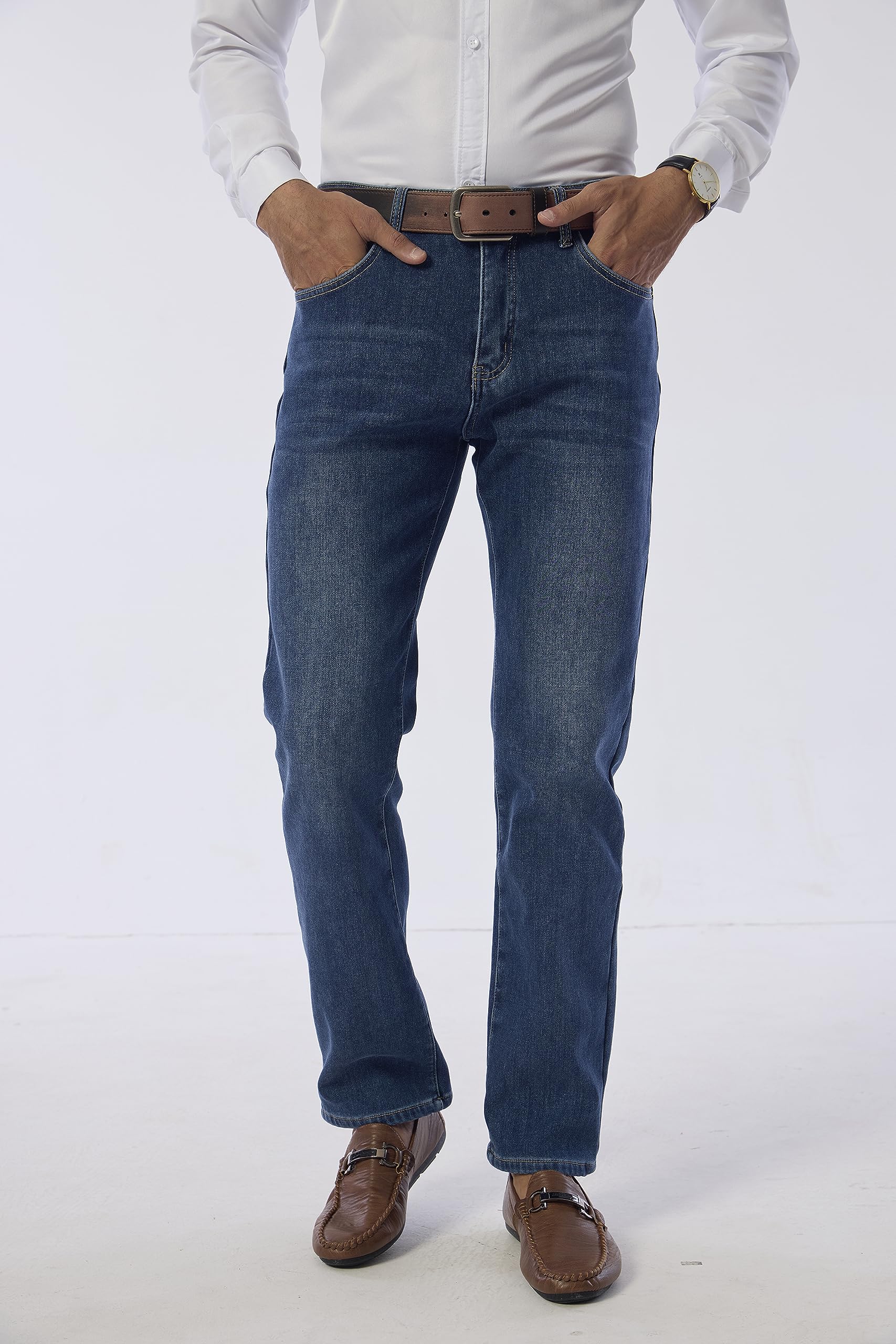 Fakanhui Jeans con forro polar para hombre, con forro polar térmico, con forro de franela, para negocios, casual, trabajo, jeans