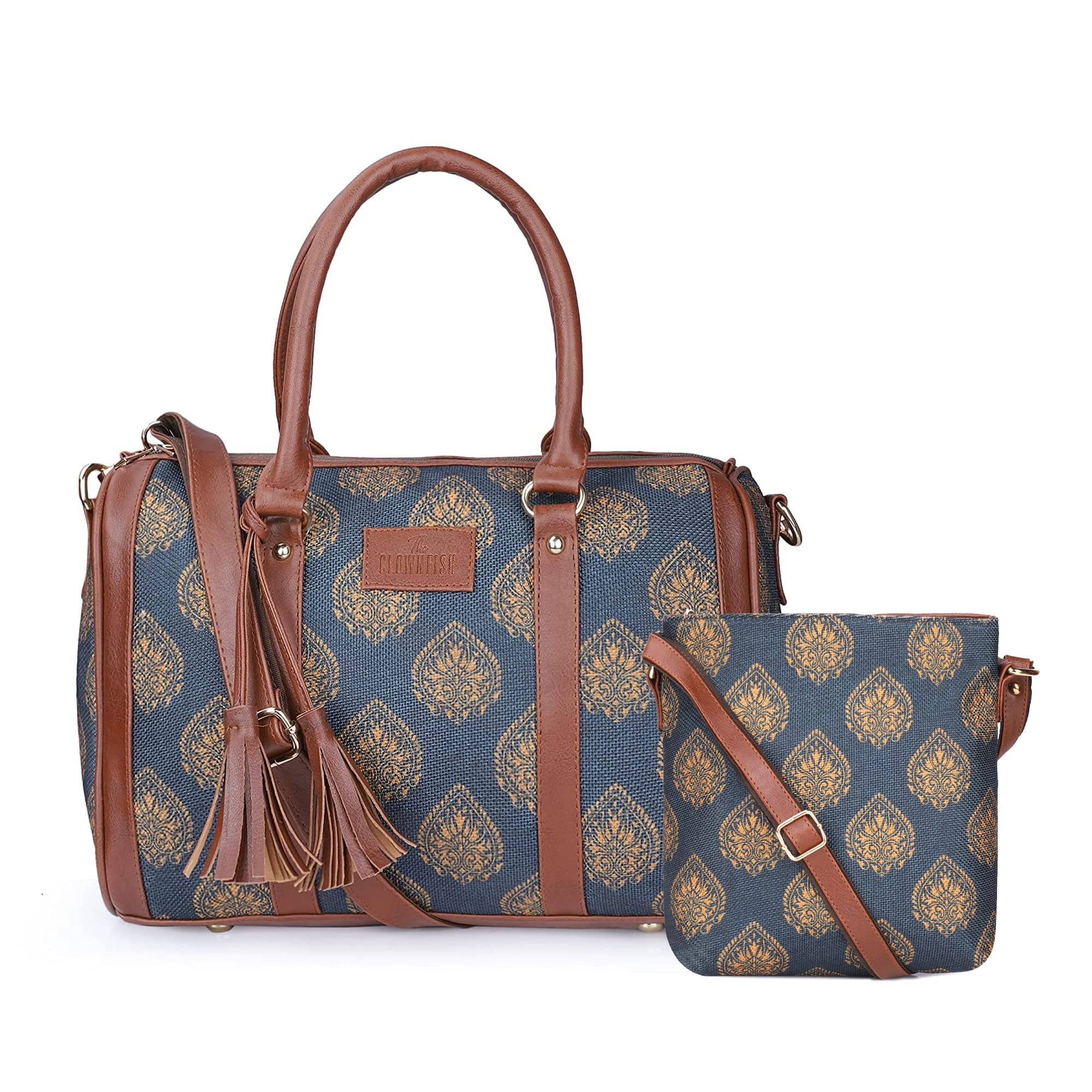 The Clownfish Combo of Lorna Printed Handicraft Fabric Handbag and Aahna Polyester Crossbody Sling bag for Women (Peacock Blue) (B09S323BQ2) Amazon Price History, Amazon Price Tracker