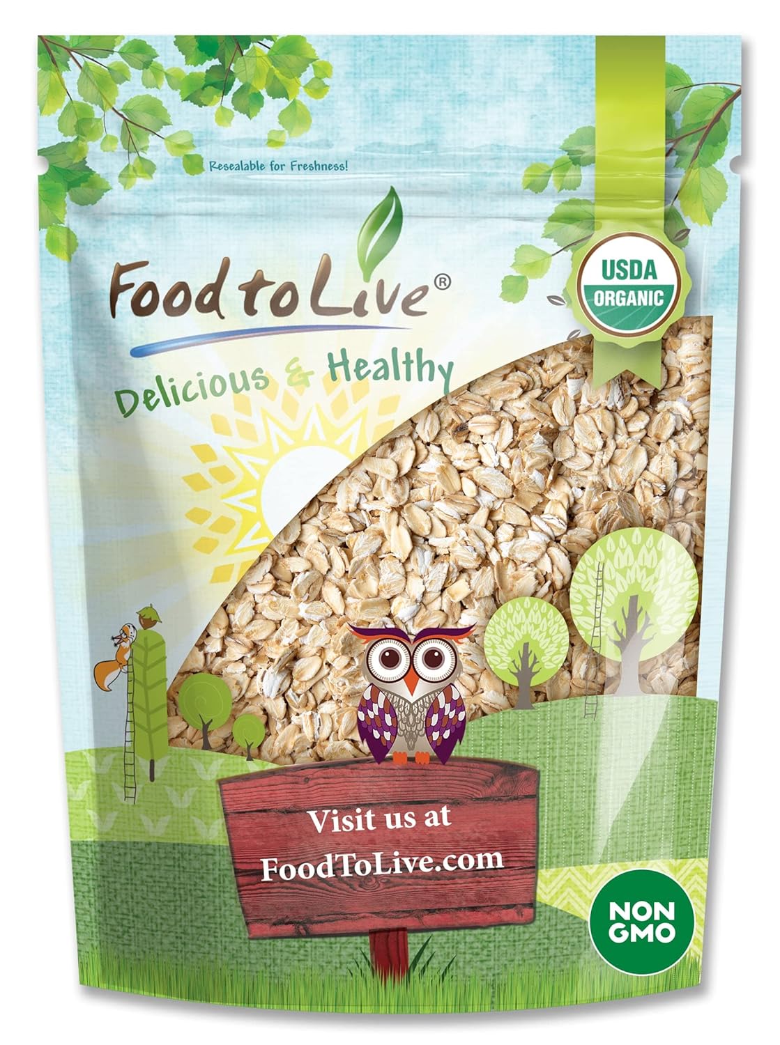 Food to Live Gluten Free Organic Regular Rolled Oats, 4 Pounds – Non-GMO, Old-Fashioned, 100% Whole Grain, Vegan, Bulk. Rich in Fiber. Great for Oatmeal, Cereal, Granola, Cookies. Made in USA