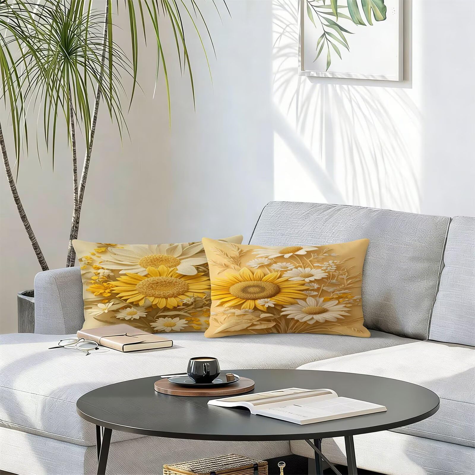 Générique Housse Coussin Exterieur Impermeable 30x50cm Jaune Décoratif Taie d'oreiller Decoration Flower Housse de Coussin Exterieur Impermeable pour Salon de Jardin Lot 2. T-4487