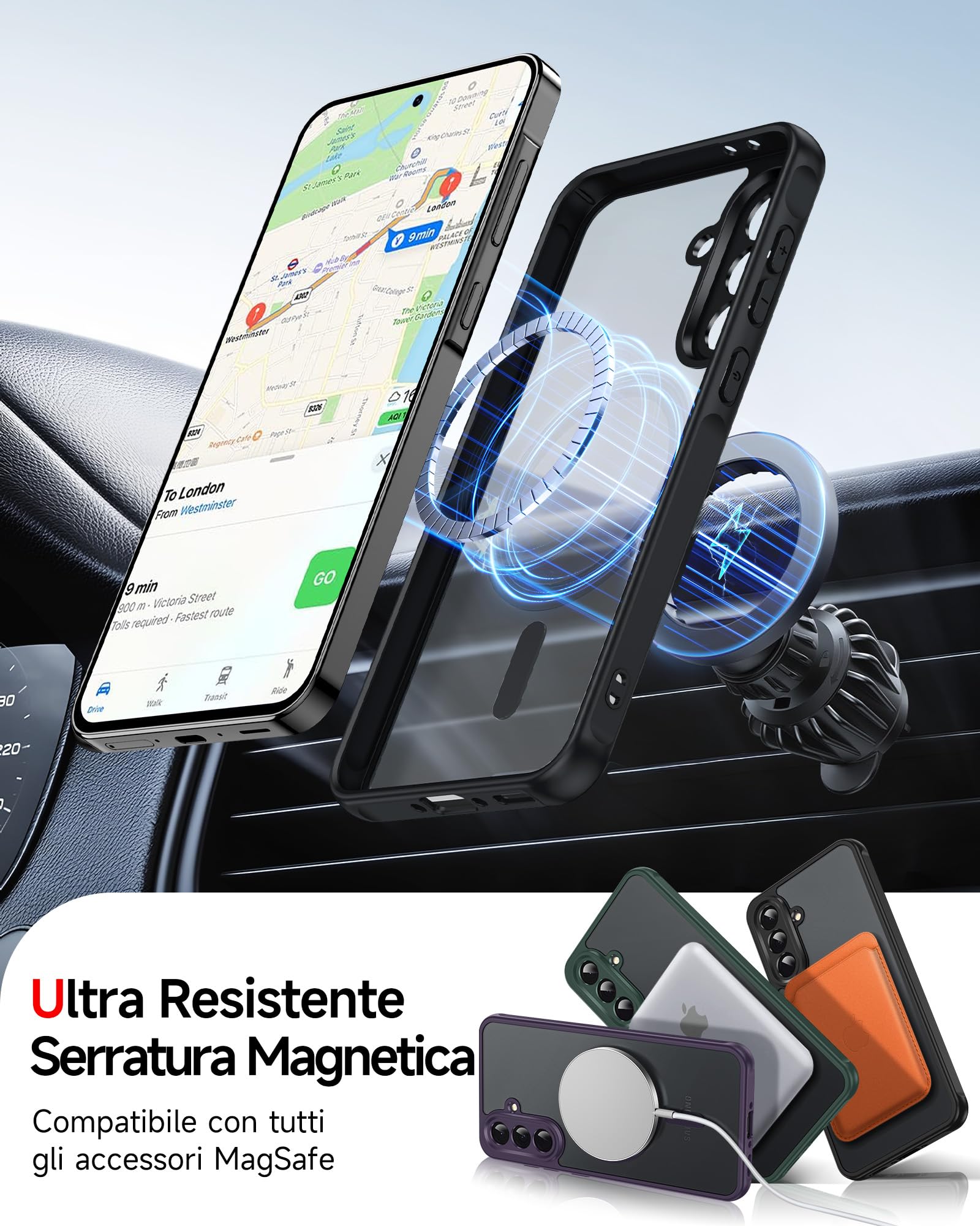 LeYi Cover Magnetica per Samsung Galaxy A36 5G con 2 Pezzi Vetro Temperato, Custodia per A 36 Traslucida Opaca Anti-Impronte Resistente ai Graffi Paraurti in TPU Antiurto Protettiva Case, Nero