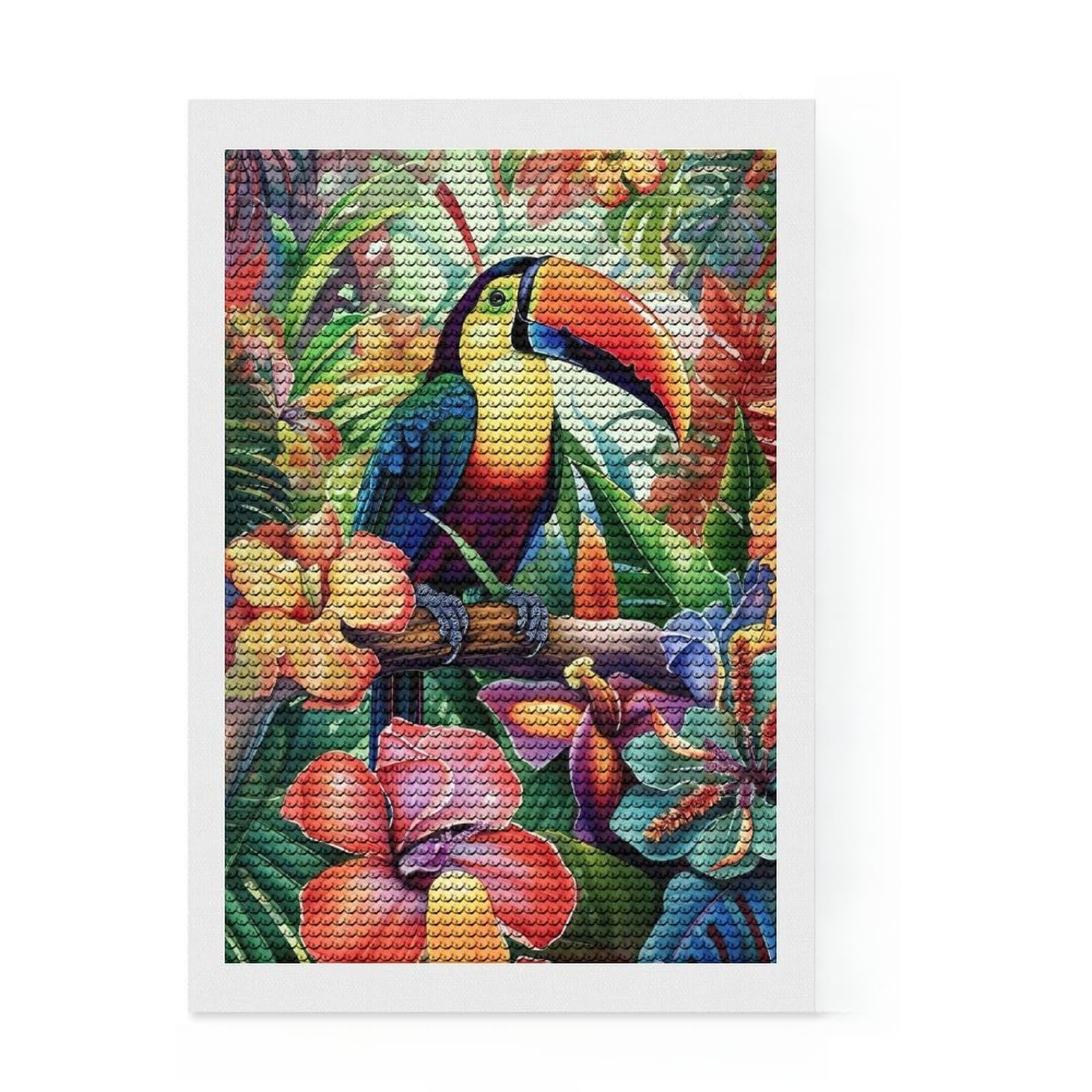 Junmoney Exotic Jungle Wall Art 5D Diamond Painting Kit 8"x12", Round Gems, Aesthetic Room Decor, Seasonal Gift Choice, Gift Idea, Leisure Activity