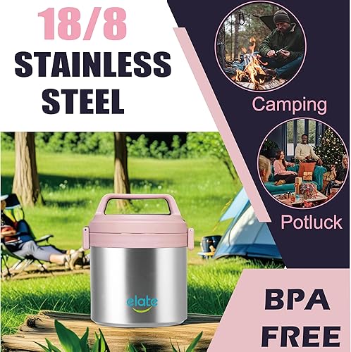 Miniatura 3 de Elate Tarro Térmico de Alimentos de 2 Cuartos para Comida Caliente  64oz Camp Crock de Acero Inoxidable con Aislamiento al Vacío, Recipiente Térmico