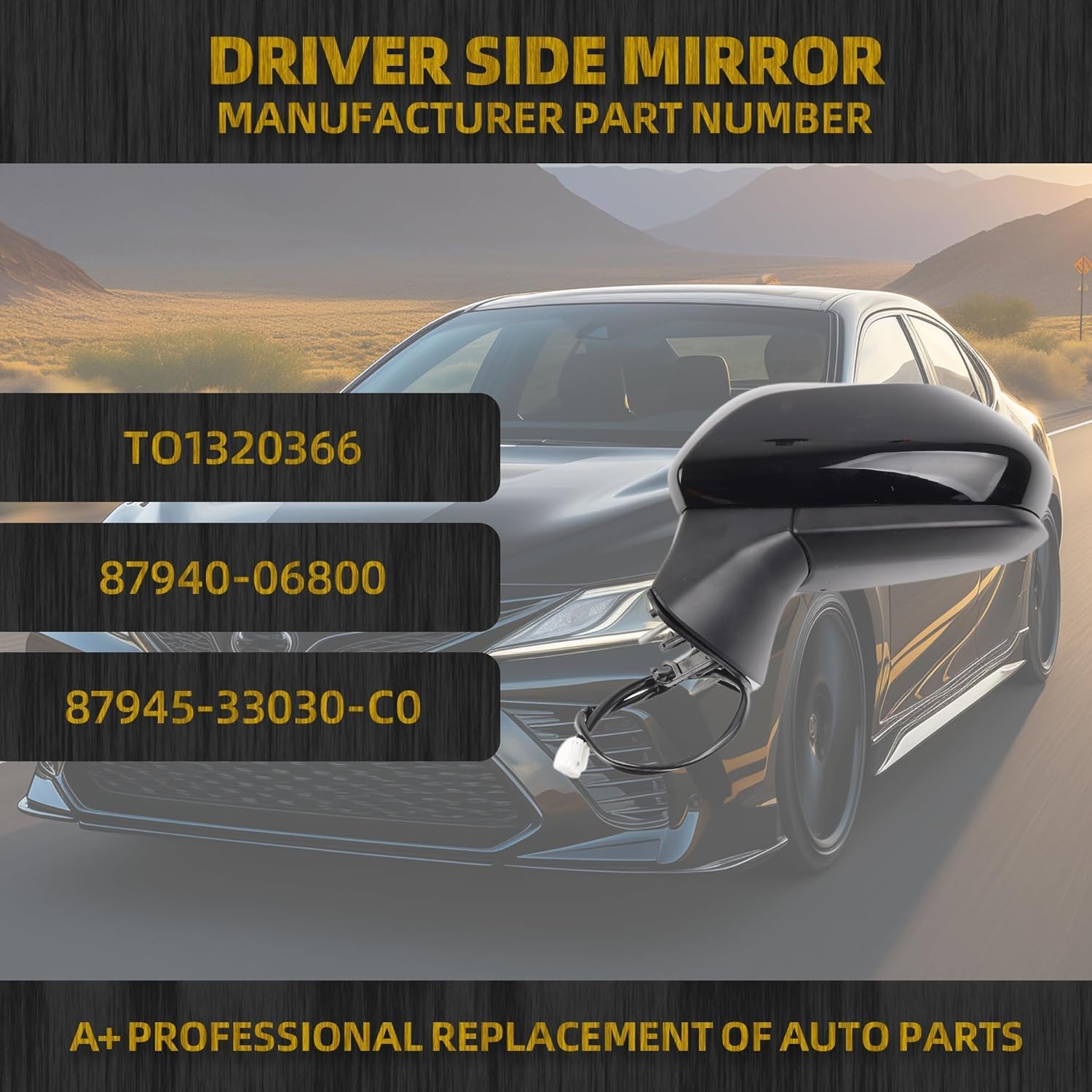 Dasbecan Left Driver Side Door Mirror Assembly Compatible with 2018-2024 Toyota Camry with Power Glass Non-heated Manual Folding Replaces# TO1320366 87940-06800 Black (3PINS)