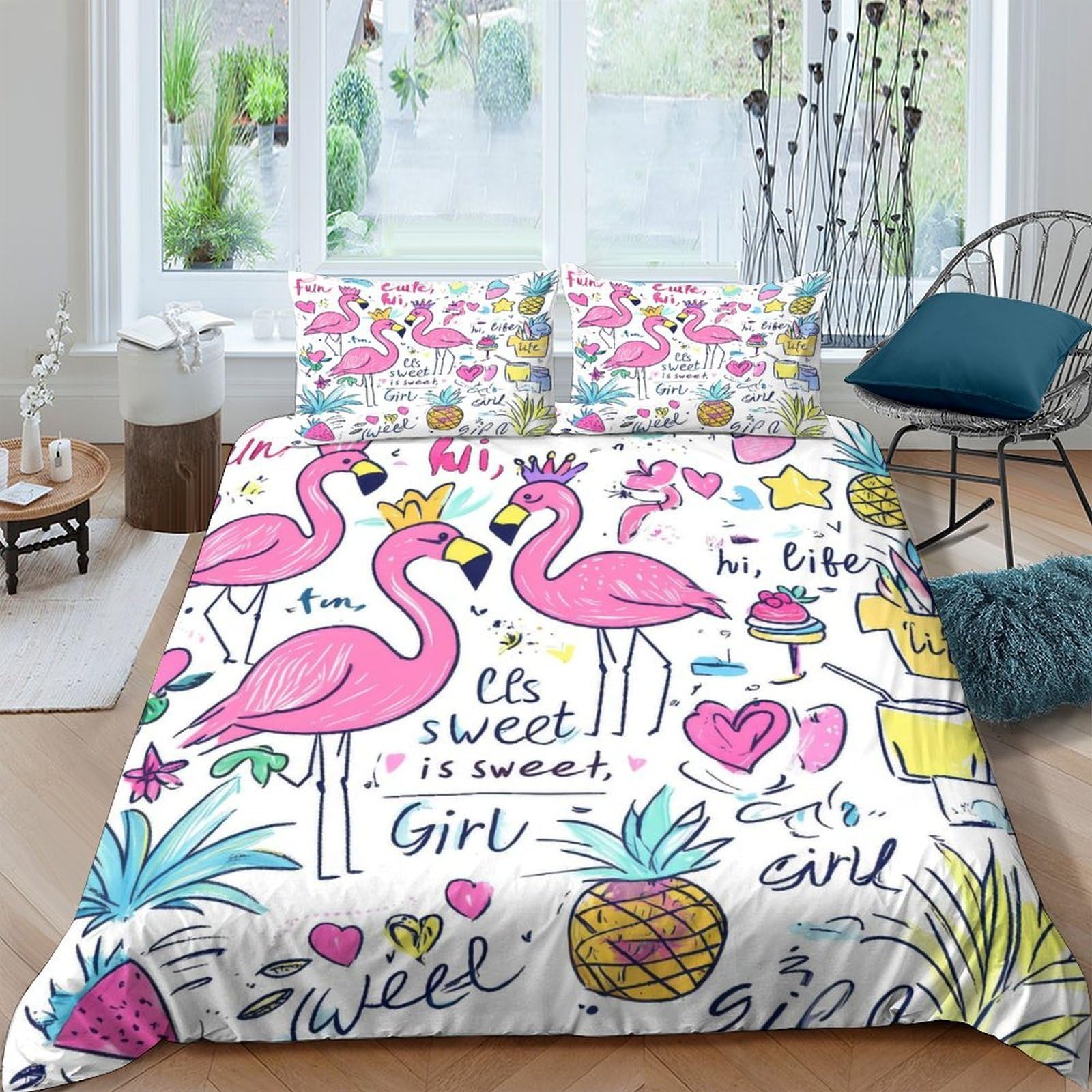 Ctjqhvkz Style-10 3D Printed Flamingo Pineapple Fitted Sheet Microfiber Soft Pink Tropical Bed Cover For Bedroom Guest Room Decor Single（135X200cm）