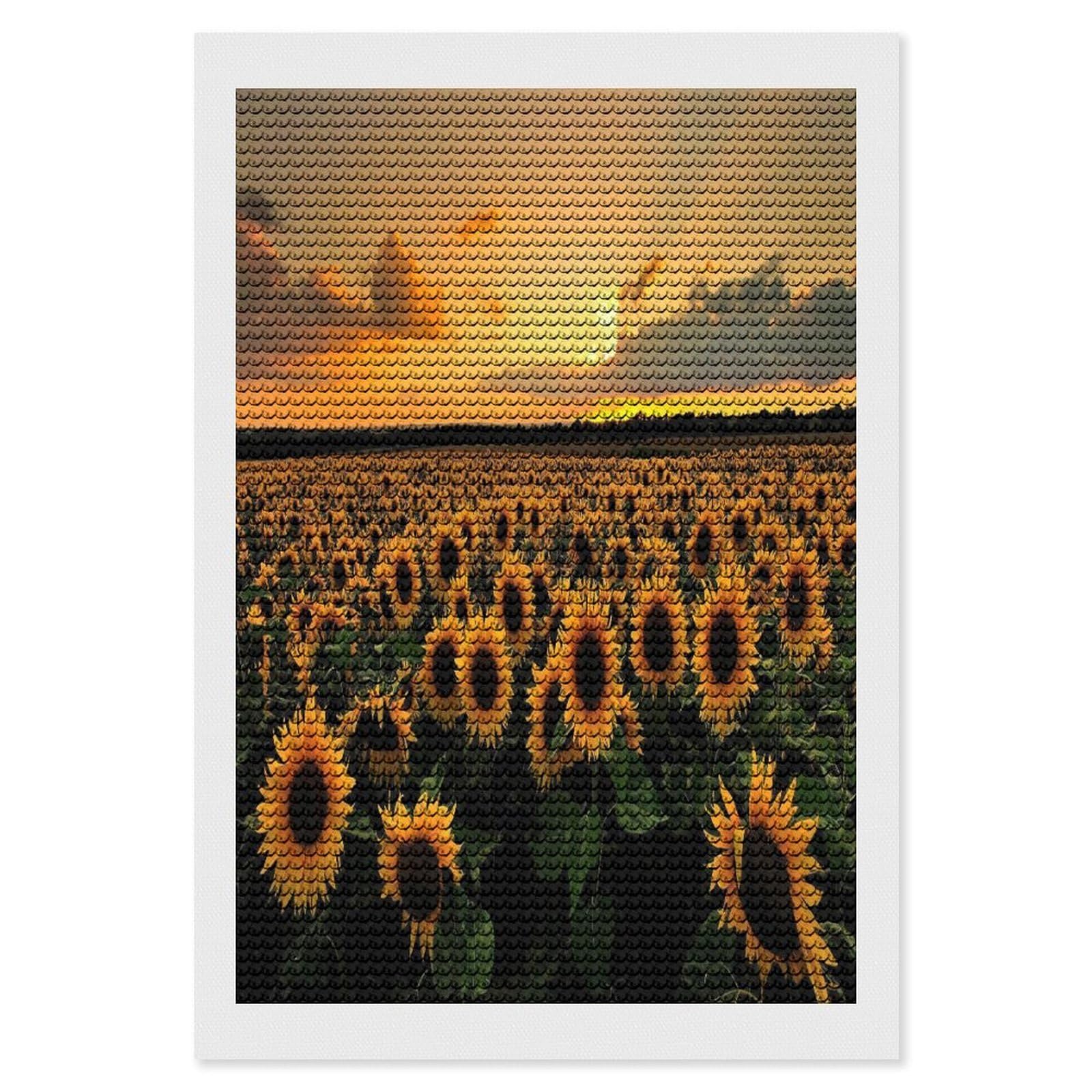Sunflowers Sea Diamond Art Kits for Adult Round Full Drill Diamond Dots Paintings for Beginner Picture Art DIY Diamond Painting Kits 5D Diamond Art Painting for Home Wall Decor 8"x12"
