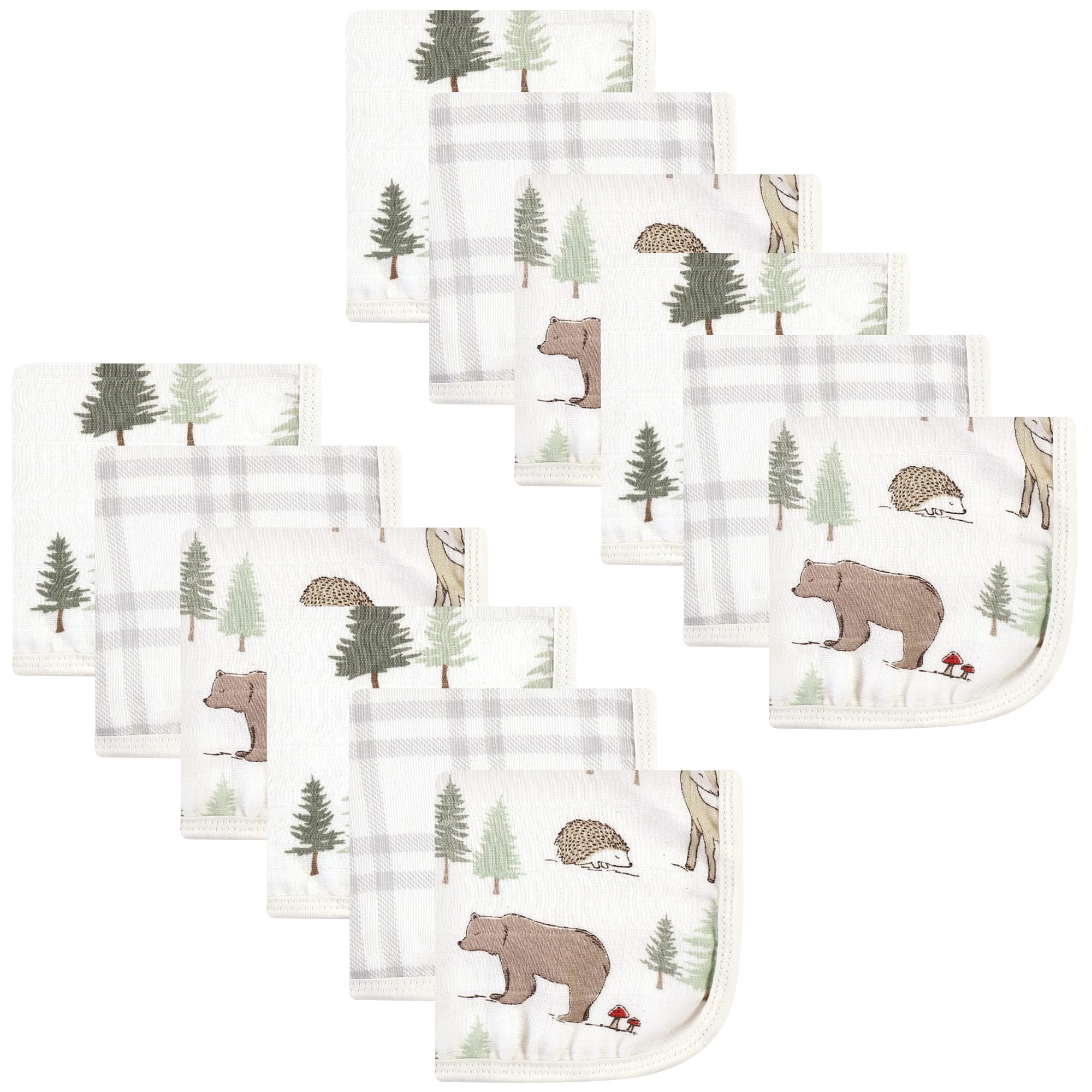 Hudson Baby Unisex Baby Cotton Muslin Washcloths, Forest Animals, One Size-image-25