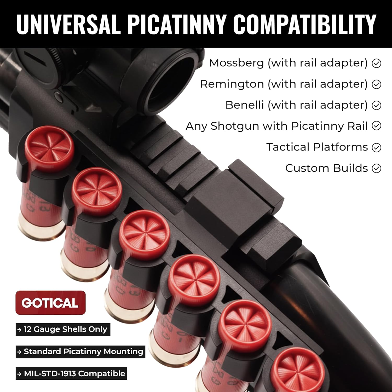 Gotical 12 G a Picatinny Side Saddle Ammo Holder, Designs for Picatinny Platform No Additional Installation Required Holding 6 - Shell Light Weight 9 oz