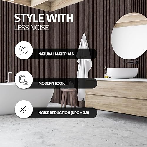 Miniatura 2 de Paneles acústicos con lamas de madera, paquete de 2, 94.5" x 11" x 5164" cada uno, de piso a techo, panel de madera para pared, para decoración de