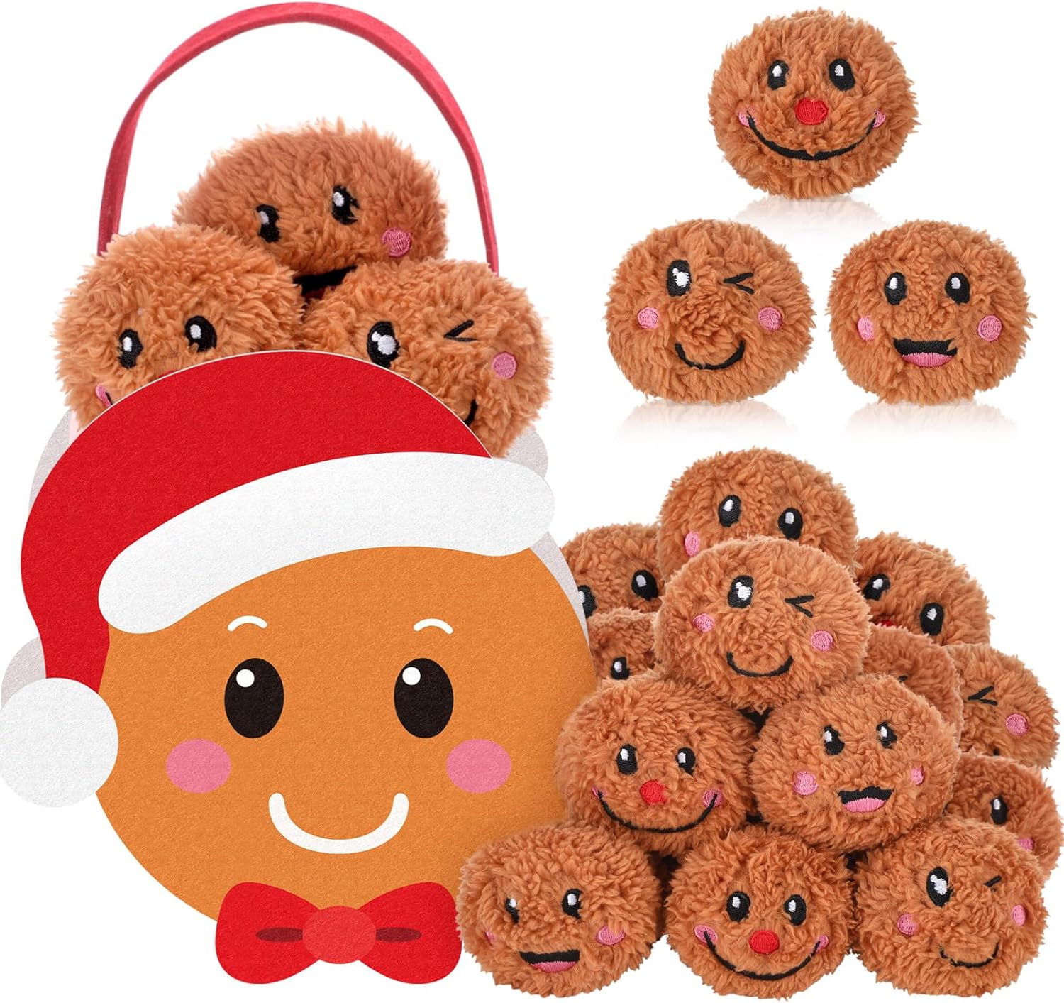 Sadnyy 24 Pack Christmas Snowball Fun Fight Set for Kids Indoor Outdoor Christmas Games for Family Party 2.8 Inch Snowman Face Fake Snowballs Fight in a Bucket for Winter Party(Gingerbread Man)