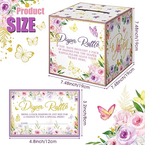 Miniatura 3 de Teling 51 boletos para rifas de pañales con caja de tarjetas, decoración de baby shower, caja de soporte para baby shower, para fiesta de rifas de