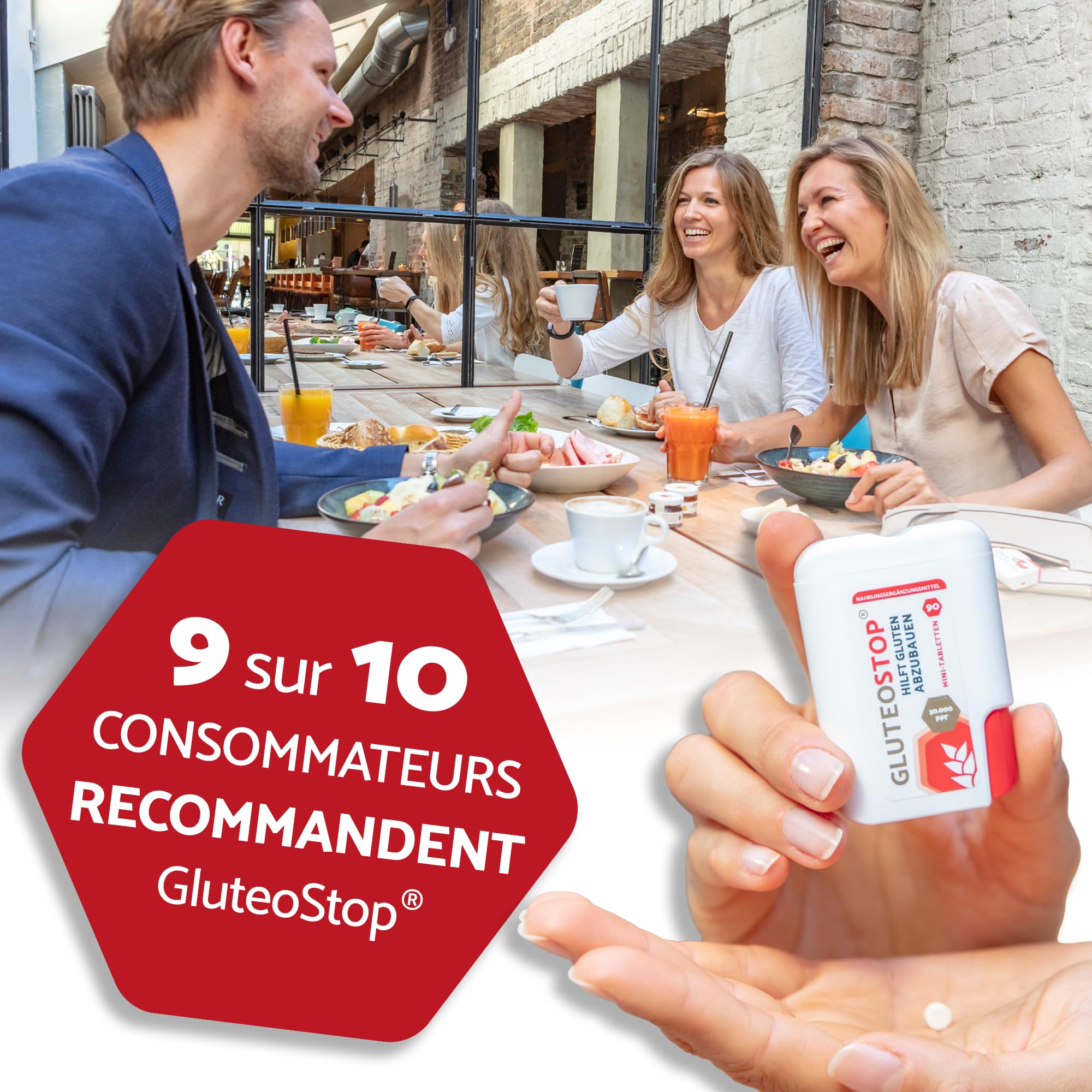 GluteoStop comprimés gluten enzyme 90 mini-comprimés aide décomposer sensibilité intolérance