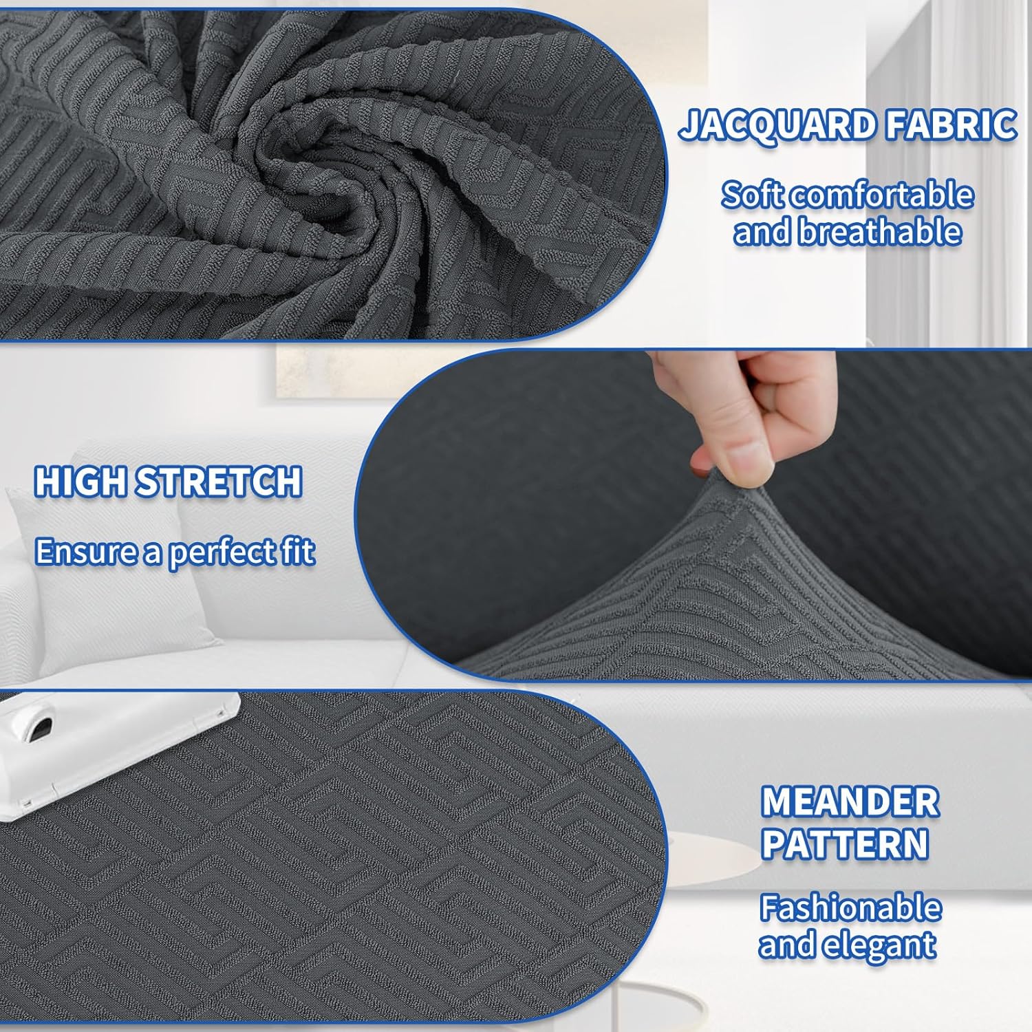 XINEAGE Sectional Couch Cover High Stretch L Shaped Sofa Cover 2 Pieces Non Slip Slipcover with Chaise Furniture Protector with 2 Pillowcases for Pets & Dogs (3 Seat Sofa + 3 Seat Chaise, Dark Gray)