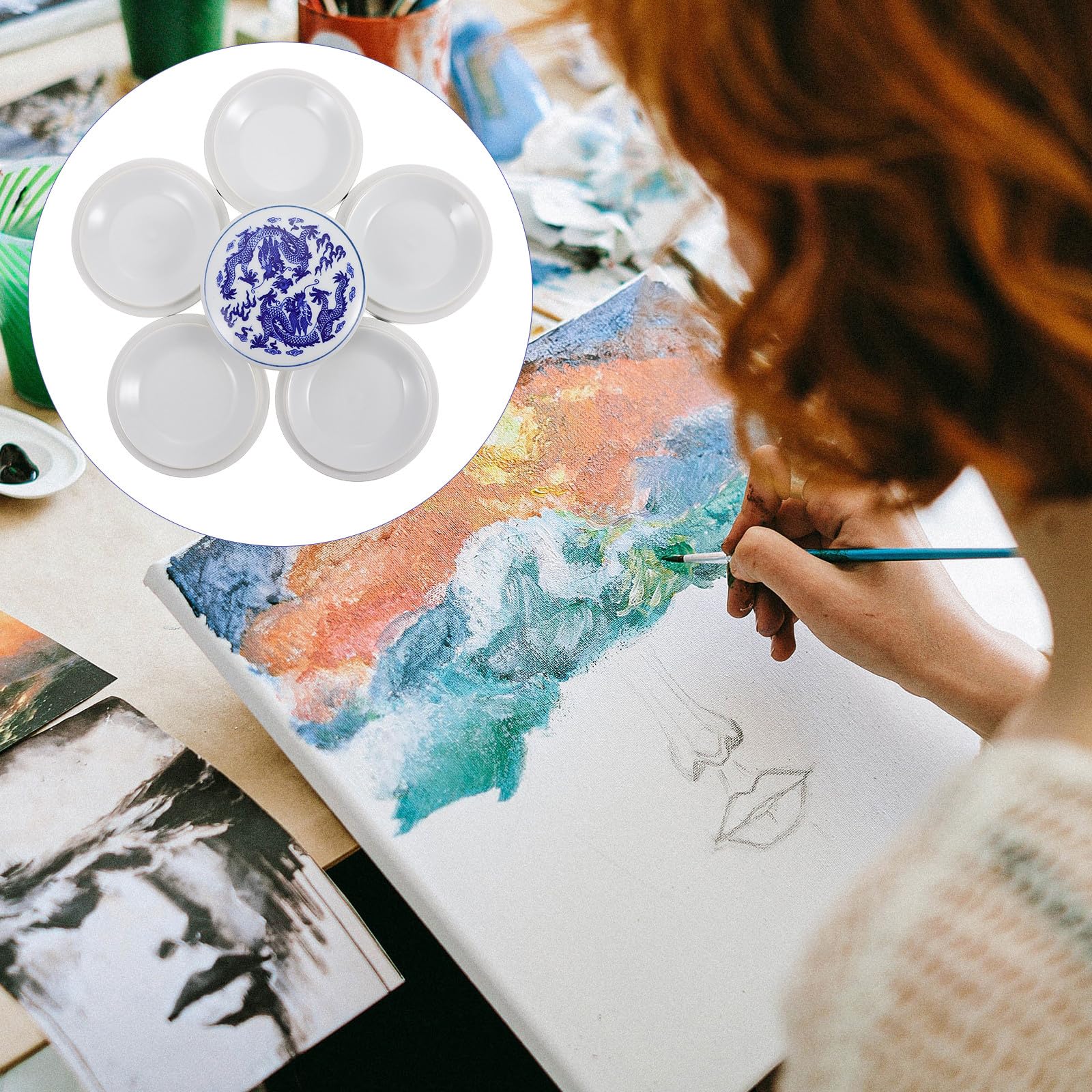 5 Stück Keramische Mischpalette für Aquarellfarben Stapelbares 5-Schichten Weiß für Heimdekoration und Künstler