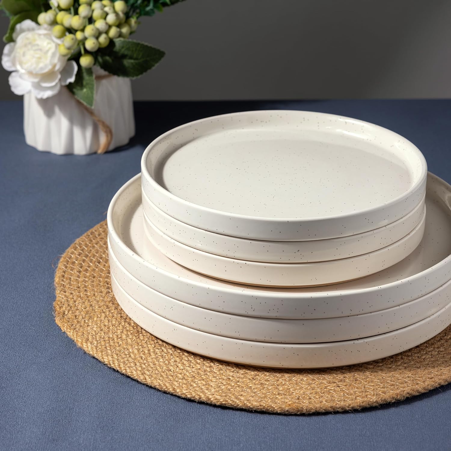 AmorArc Ceramic Dinnerware Set for 4 | Speckled Stoneware Plates and Bowls with unglazed terracotta | Scratch Resistant, Dishwasher & Microwave Safe Dishes Sets- 16-Pcs Beige
