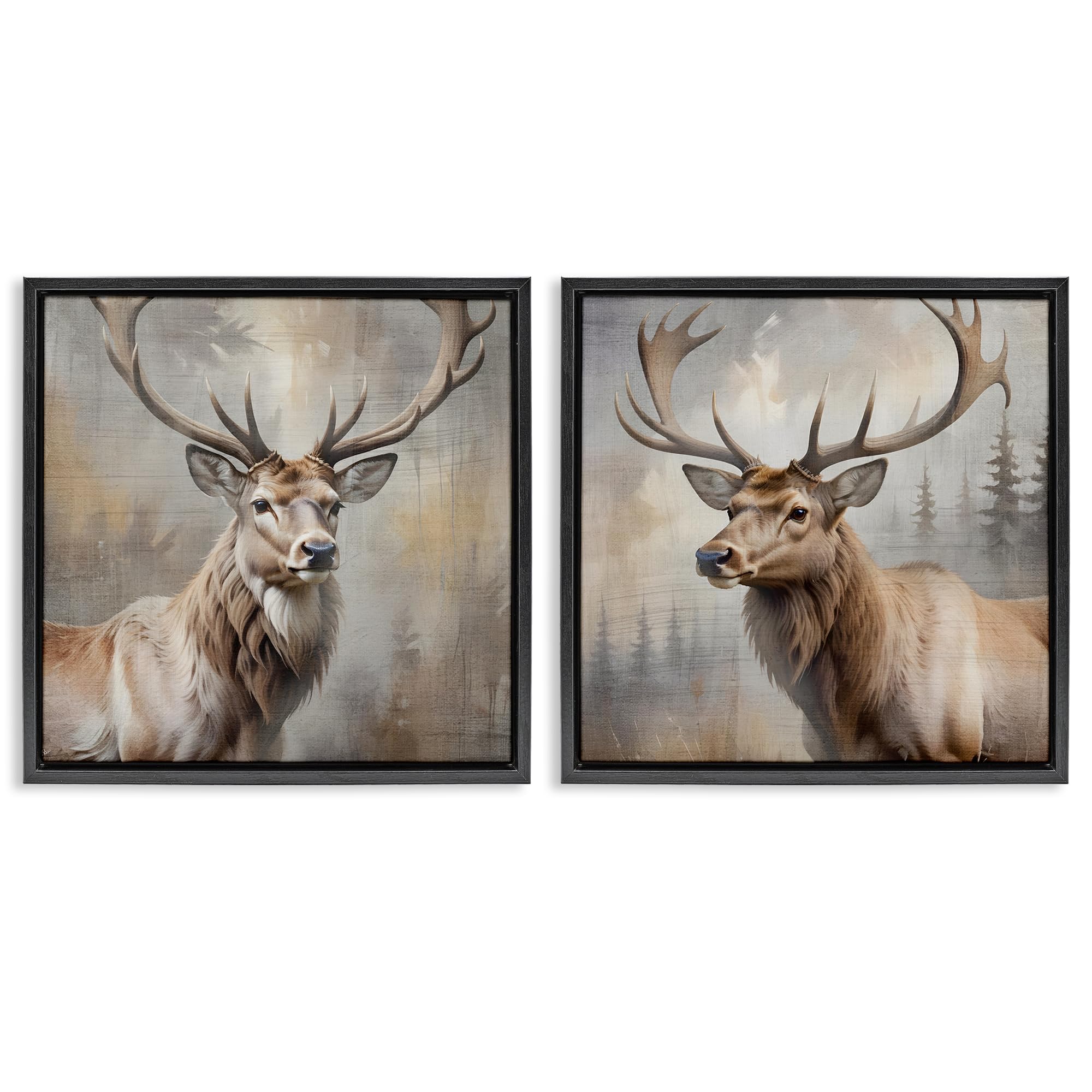 Stupell Industries Jet Black (Matte) 'Glancing Forest Stags', 2Pc Floating Frame Art Set 2, Black, 18 X 18 Inches, Easy To Hang And Sturdy, Made In Usa, By Susan Arnot