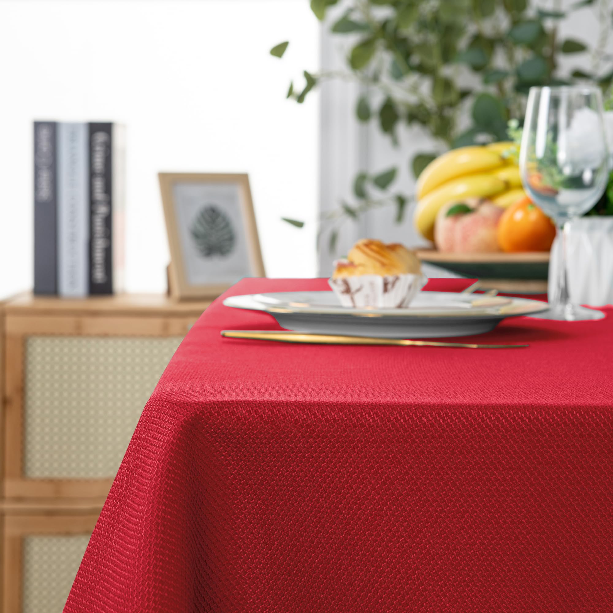 Hiasan Mantel rectangular texturizado, 137 x 274 cm, mantel rojo, impermeable, a prueba de derrames, resistente a las arrugas, resistente a la abrasión, mantel de poliéster para cocina, comedor,