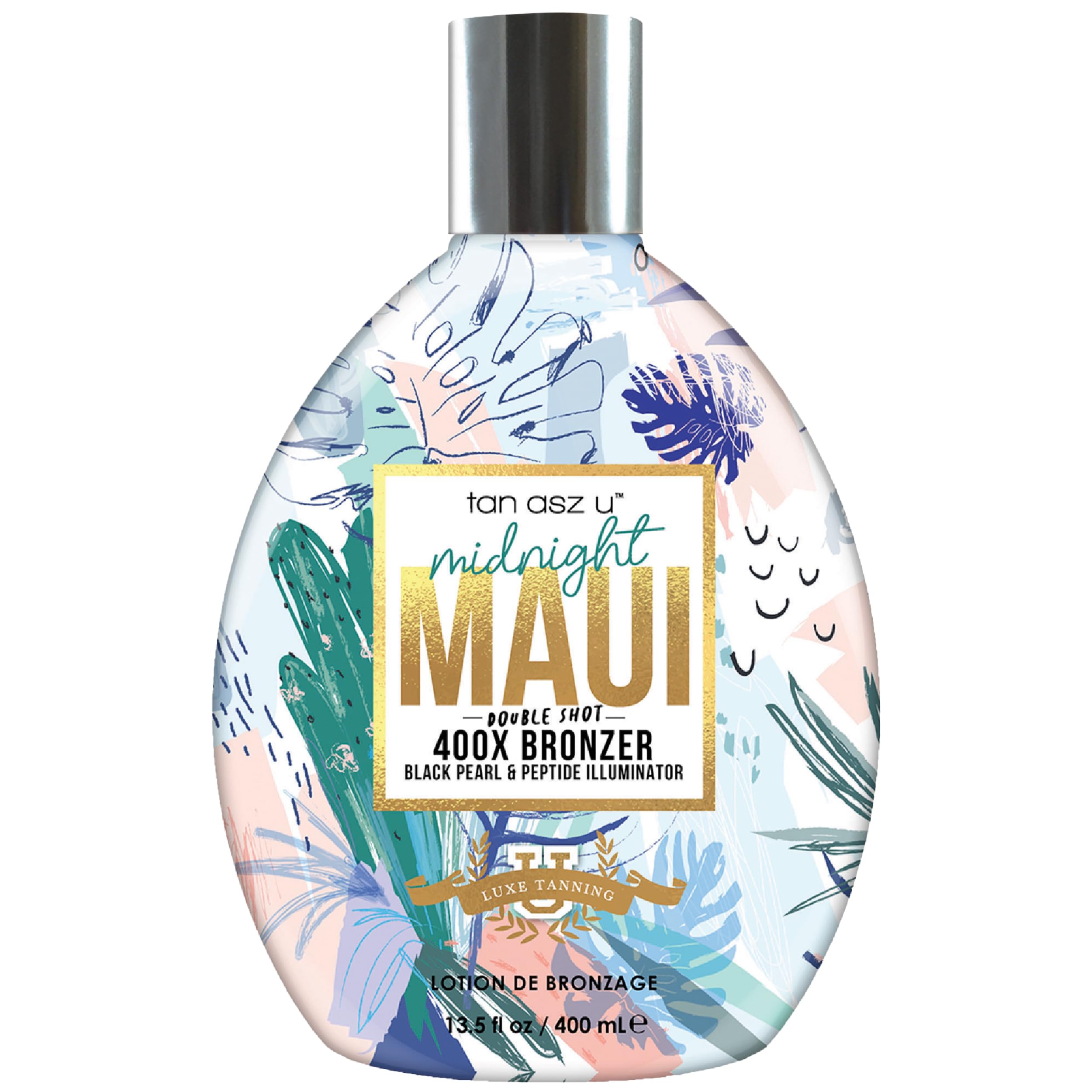 Tan Asz U Midnight Maui Tanning Lotion, Double Shot 400X Bronzer, Black Pearl & Peptide Illuminator, Tanning Lotion with Inktuition Tattoo Complex, 13.5 Fl Oz