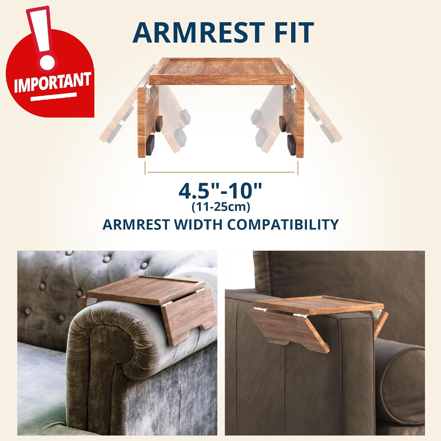 Sofa Armrest Tray – Acacia | Couch Arm Table - Clip-On Couch Desk Sofa Arm Tray - Dark Honey