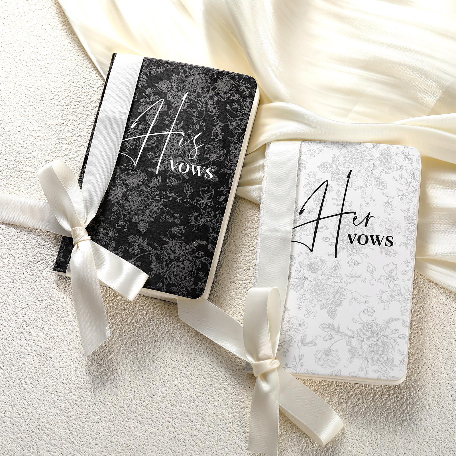 Engrowtic 2 Pcs Wedding Vow Books His and Hers Black Floral Ribbon