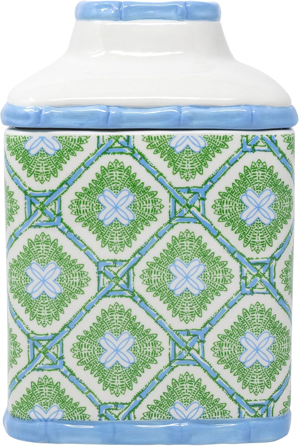 Lilly Pulitzer Ceramic, Square, Tissue-Box Cover, Tissue Holder for Home Decor (Bamboo Logo Trellis)