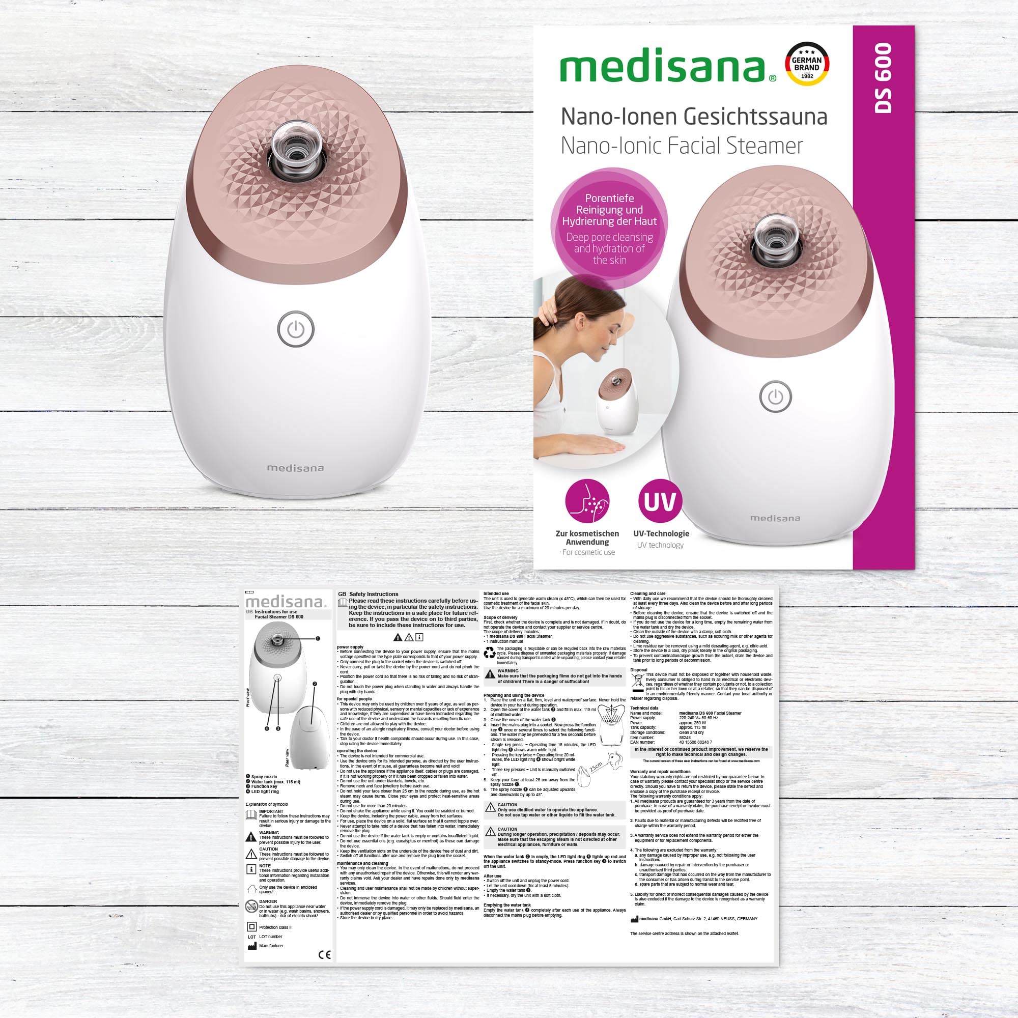 medisana DS 600 Nano-Ionen Gesichtssauna, Gesichtsdampfer | Für eine porentiefe Gesichtsreinigung mit UV-Technologie und Überhitzungsschutz, Timerfunktion und Abschaltautomatik