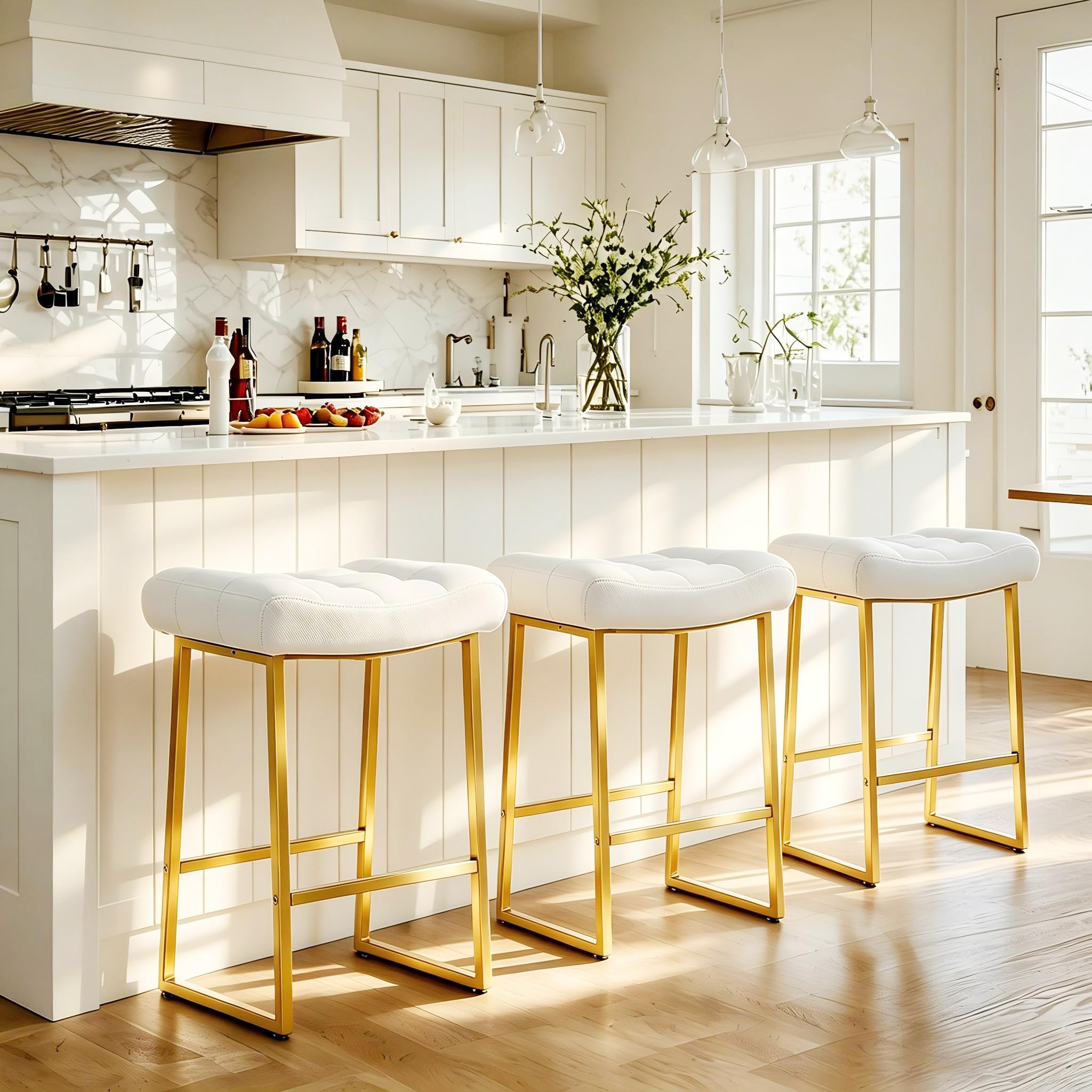RNKSFX White and Gold Bar Stools