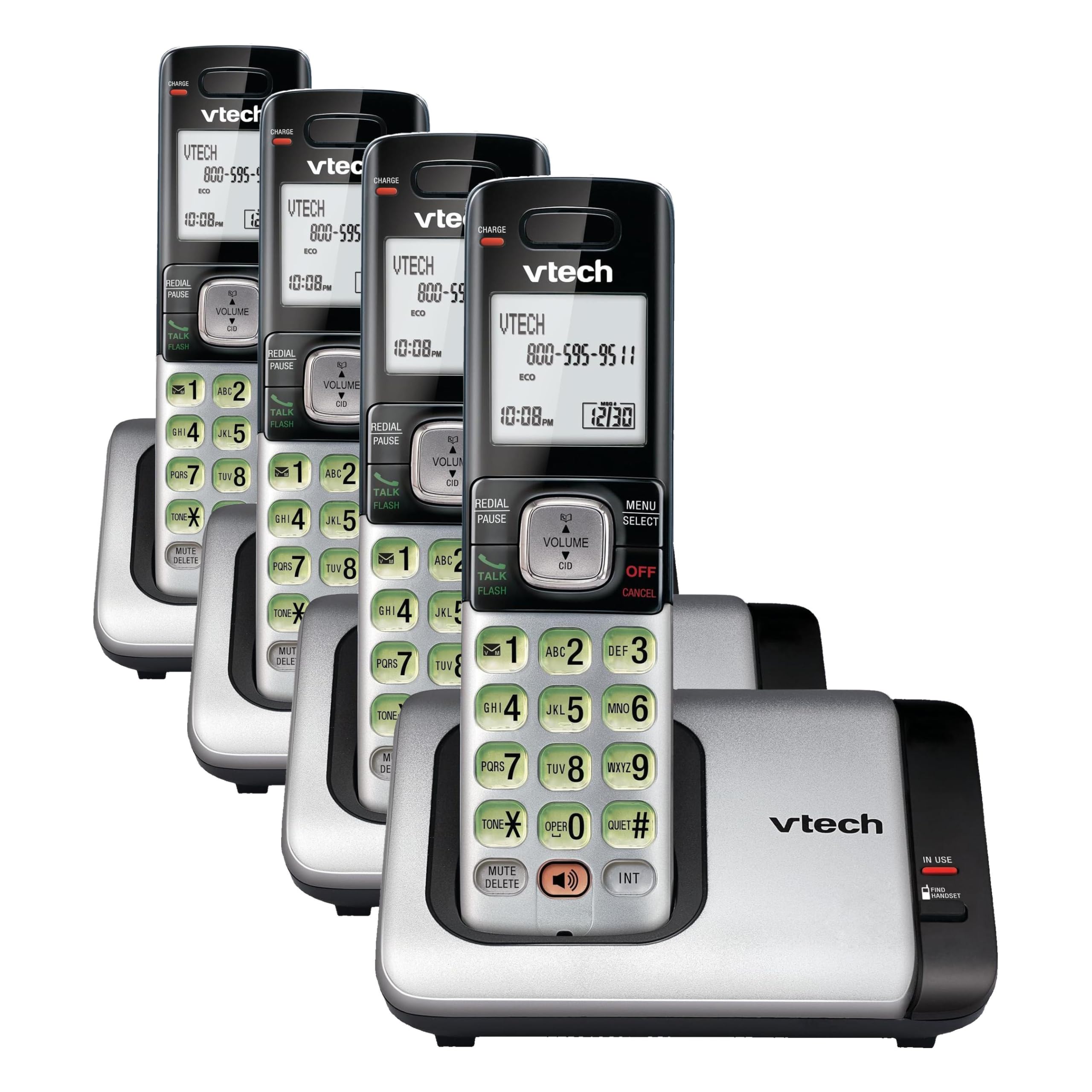 VTech CS6719 DECT 6.0 Cordless Phone with Caller ID/Call Waiting, Silver/Black, 1 Handset (Pack of 4)