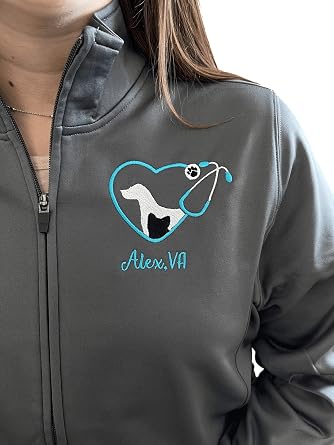 Personalized Veterinarian Track Jacket Vet Technician Animal Heart Full Zip