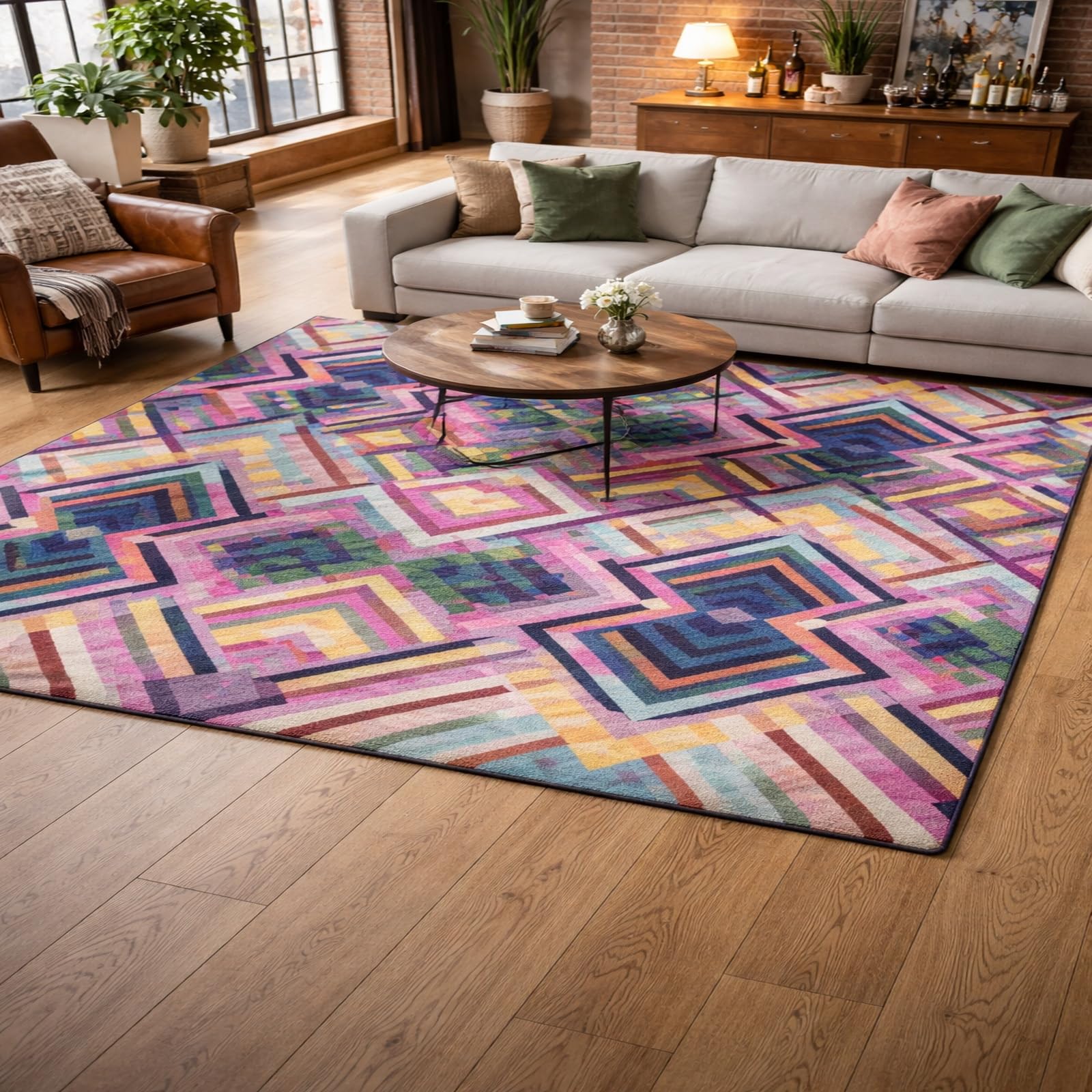Alfombras de salón Rururug de 140 x 160 cm lavables y con diseño geométrico colorido