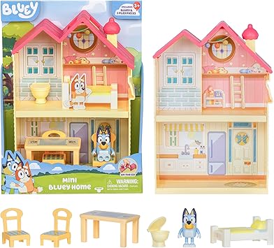 Mini House Playset with 2.5" Figure & 5 Accessories, 3 Room Play House Toys with Carry Handle, Compact Travel Toy