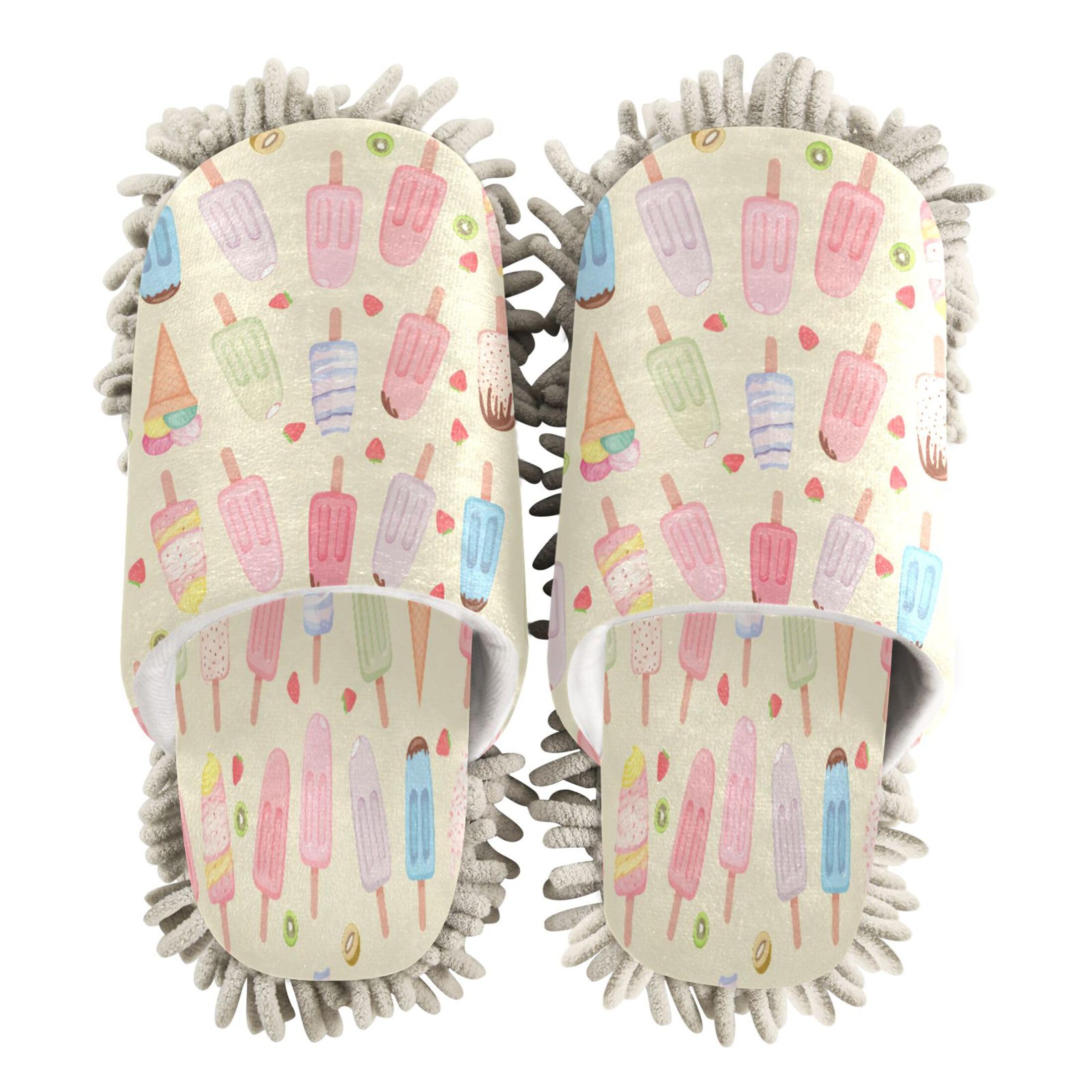 Kigai Ice Creams Mop Slippers for Floor Cleaning, Slippers for Women Men, Microfiber Floor Cleaning, M