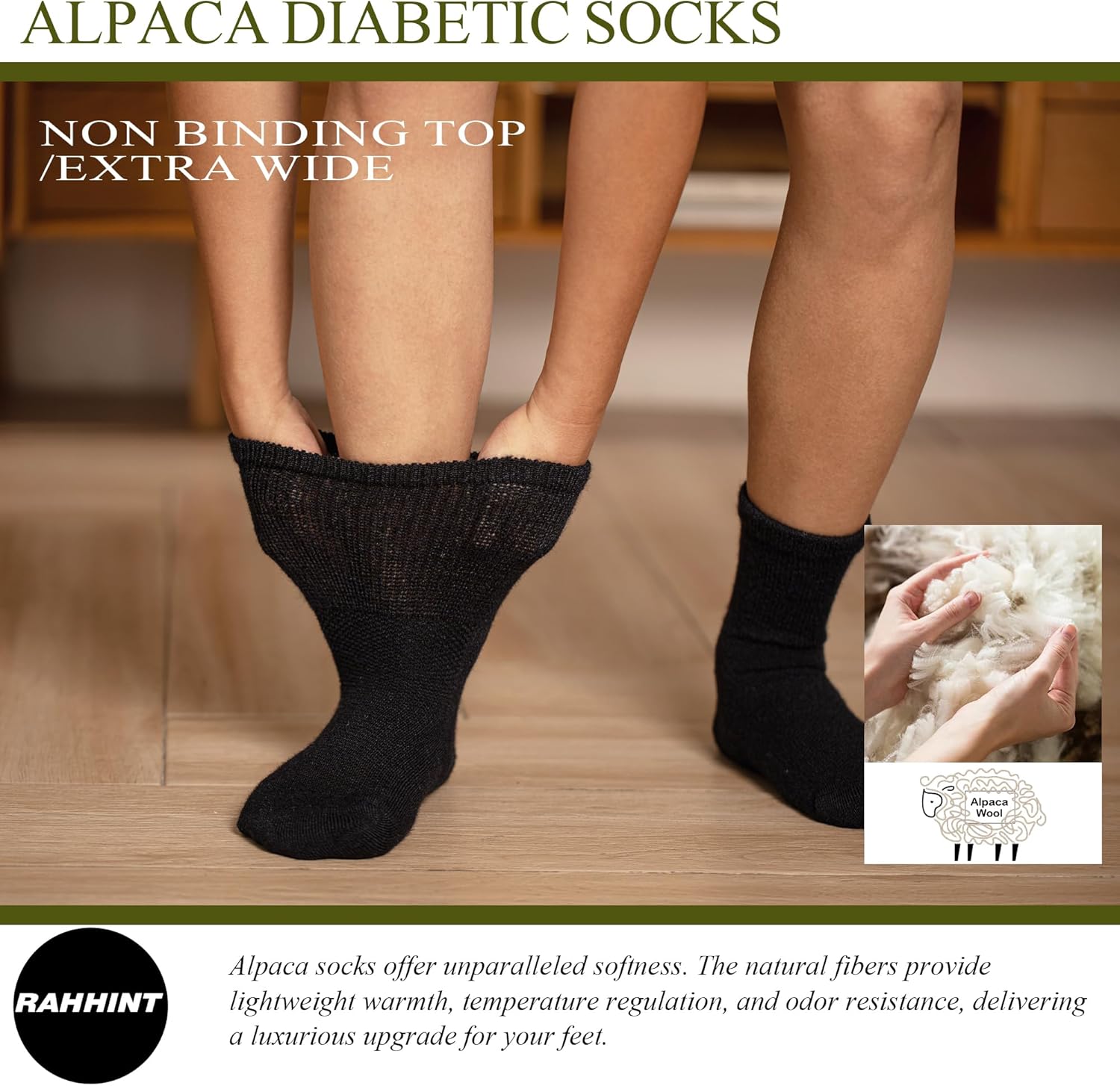 Alpaca Wool Diabetic Socks for Men Women Non Binding Wide Loose Fit Thick Warm Soft Seamless Moisture Breathable - Image 2
