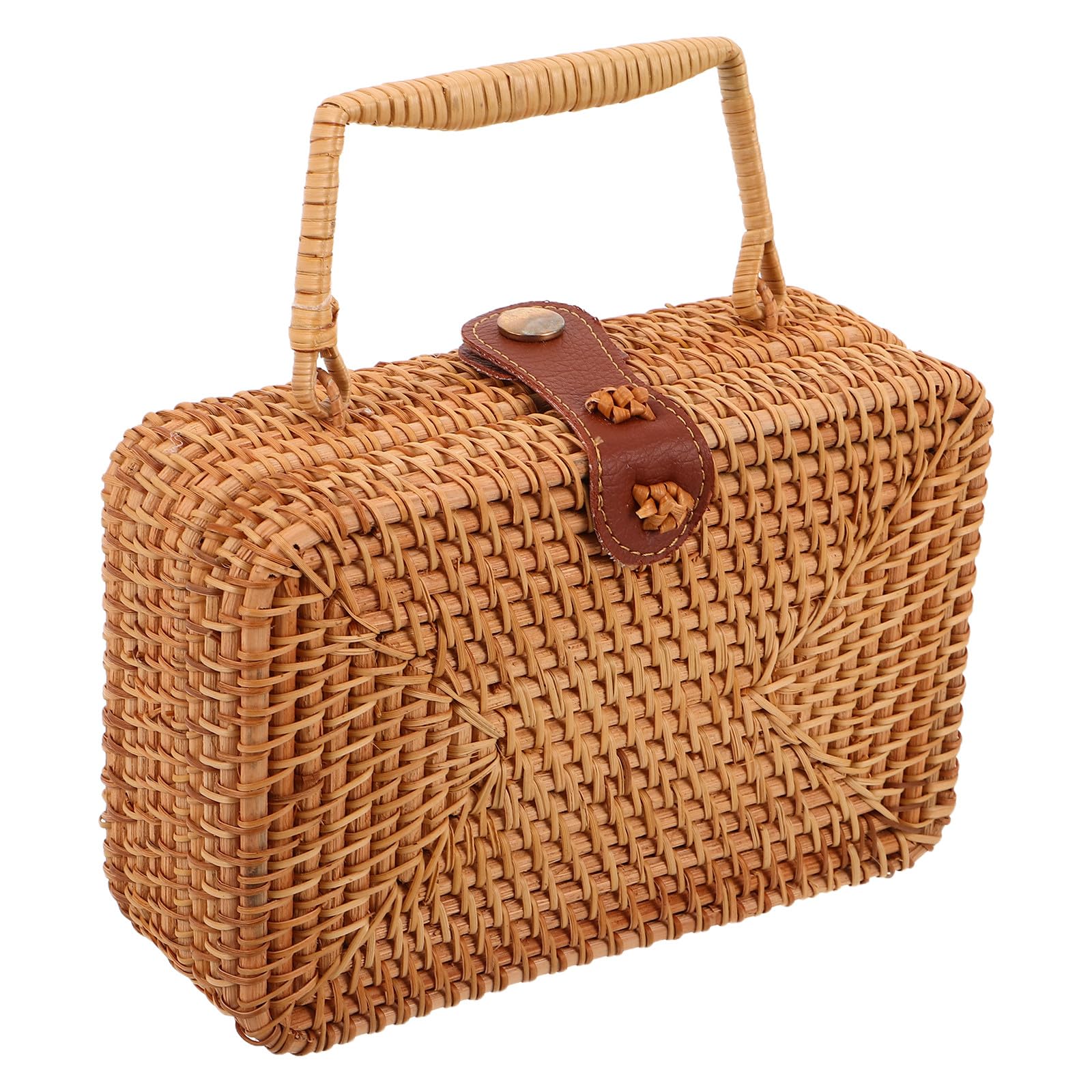 Bolso de Mano de Ratán Artesanal Hebilla Segura de Cuero Pu, Ligero y Estilo Boho Vintage para Mujer, Adecuado para Picnic y Eventos de Noche