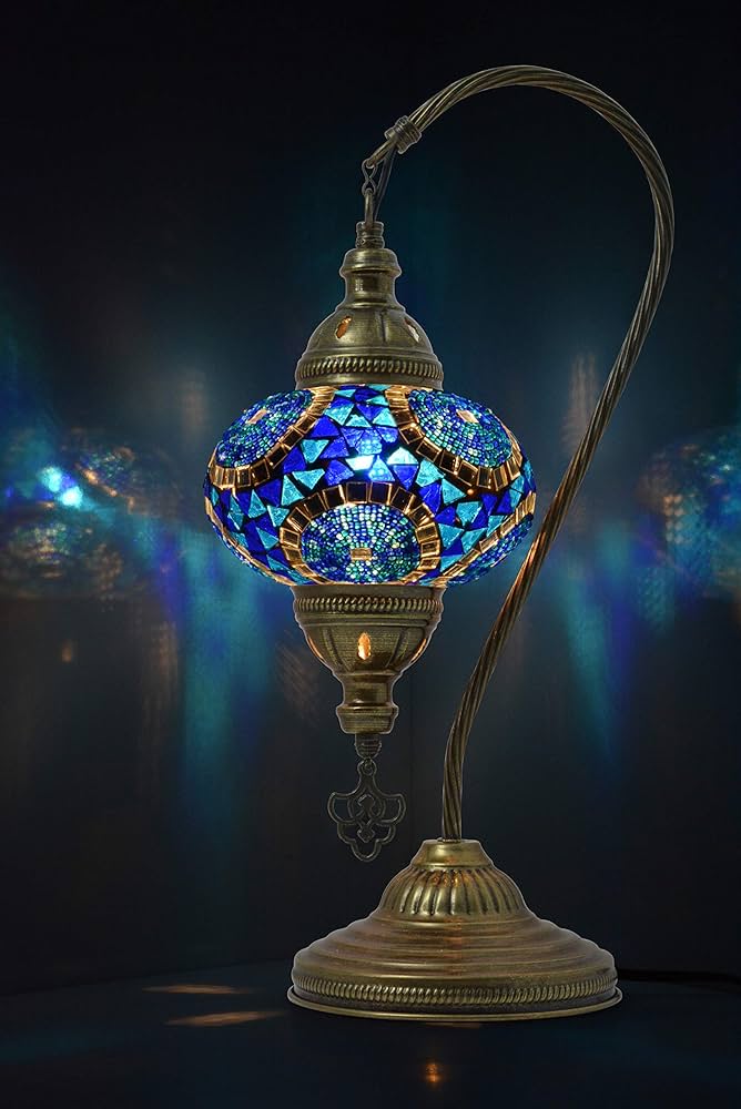 mozaist Turkish Lamp, Swan Neck Mosaic Table Lamp, Moroccan