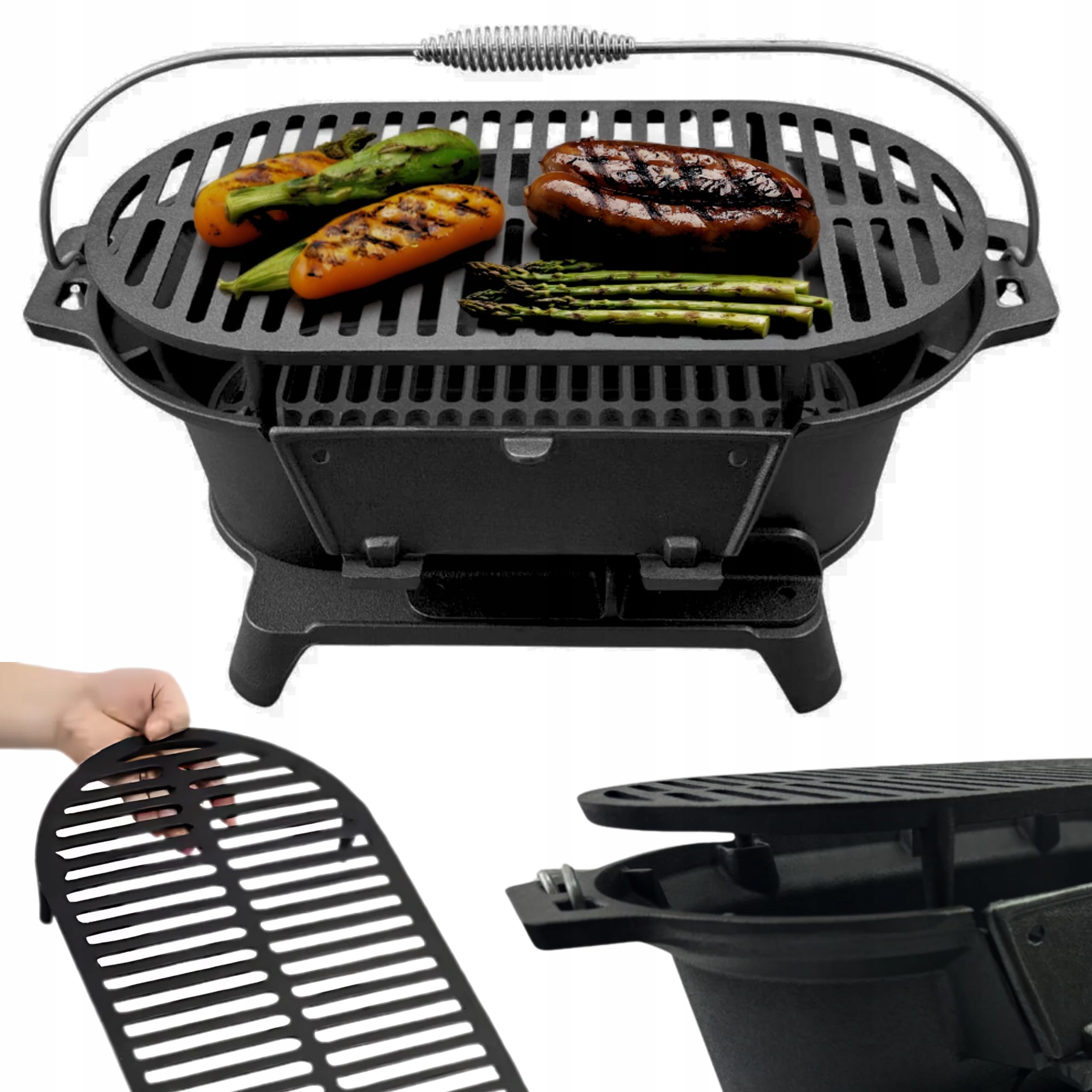 HAGE Hibachi - Barbacoa de carbón vegetal de hierro fundido con rejilla de altura ajustable, barbacoa de carbón para balcón, jardín, terraza, camping, barbacoa japonesa, parrilla de hierro fundido