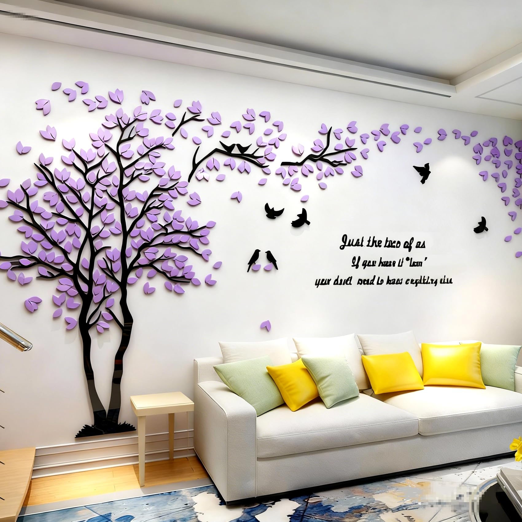 Albero Adesivo da Parete, Alberi e Uccelli 3D Adesivi Murali Arts Wall Sticker Decorativi per TV Par, Camera da Letto, Ufficio(Porpora Sinistra,L-300 * 150cm)
