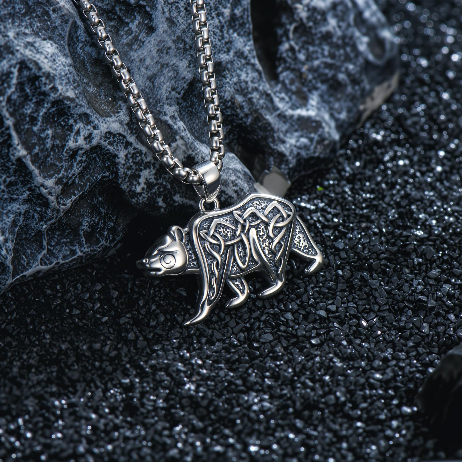 Wikinger Kette Herren 925 Sterling Silber Bäre Halskette Amulett Nordische Mythologie Wikinger Schmuck für Herren Damen