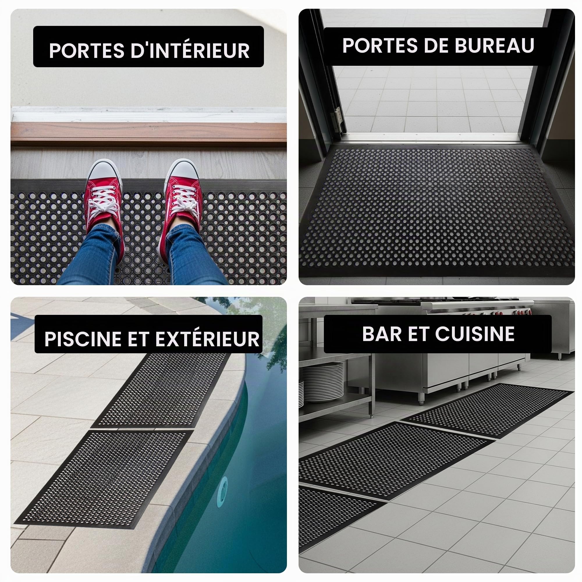 Tapis de sol en caoutchouc anti-fatigue – 12 mm d'épaisseur, 150 x 90 cm – Tapis de drainage antidérapant pour cuisine, garage, atelier ou usage commercial – Tapis confortable lavable et résistant