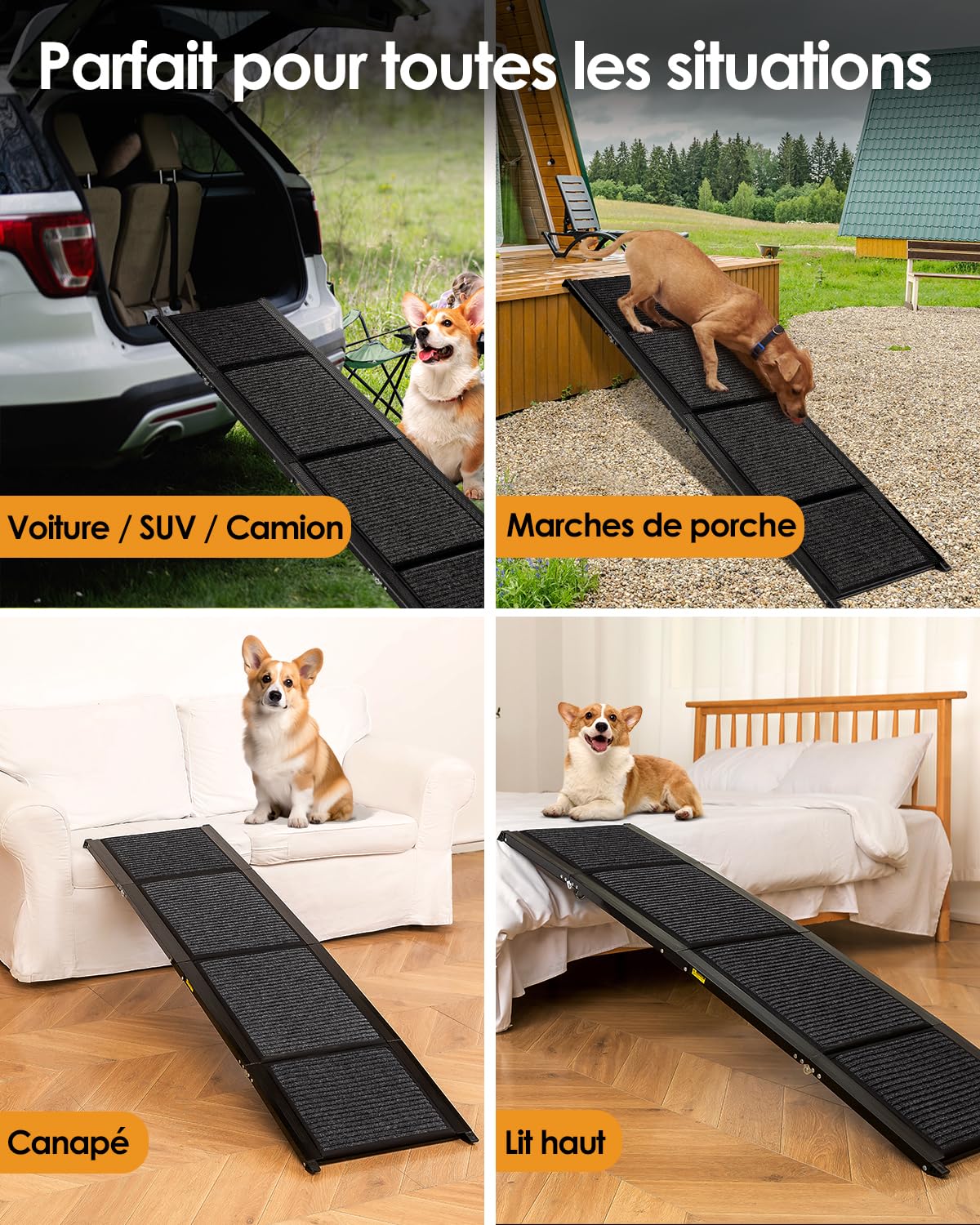 Derimkcoa 160 cm Rampe de voiture pliable pour chien avec tapis antidérapant