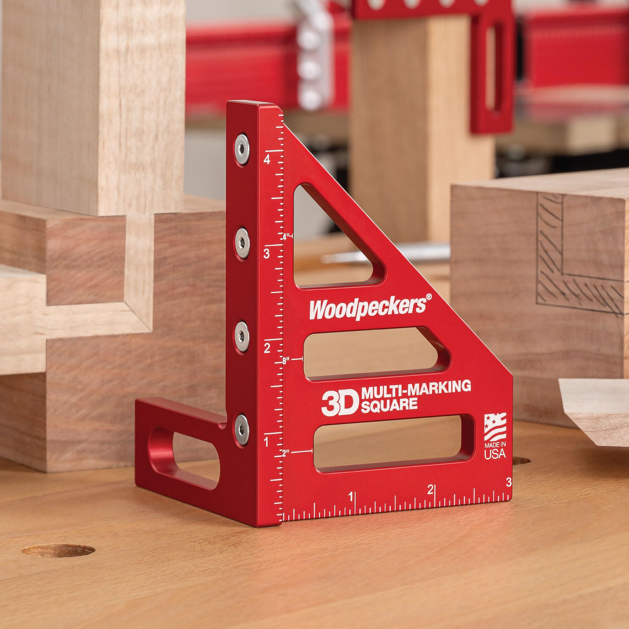 Woodpeckers 3D Multi-Marking Square, Metric Version, USA Made, Feature Packed Aluminum Woodworking Square for Layout, Joinery, Assembly Check