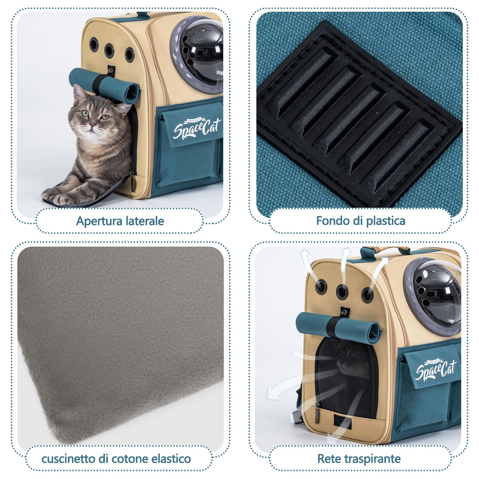 Galatée Zaino Espandibile Per Animali Domestici, Zaino Per Gatti e Cani Approvato Dalle Compagnie Aeree, Borsa Traspirante Per Gatti Per Viaggi, Escursioni, Campeggio e Attività All'Aperto(Kaki)