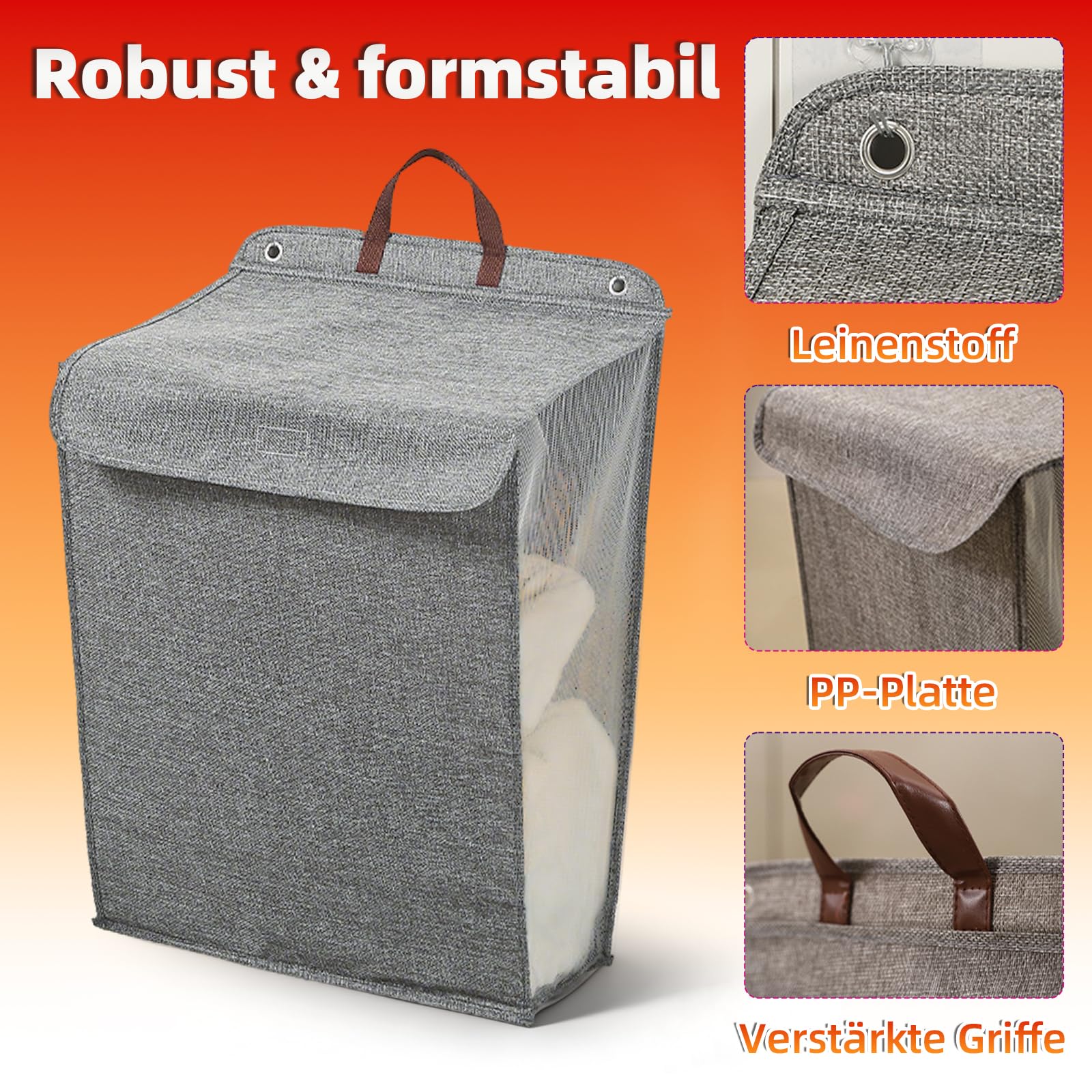 Cesto Ropa Sucia Pared Organizador Compresible Cesto Ropa Sucia Plegable con Tapa Contenedor Ropa Sucia Transpirable Antigolpes Estrecho (Gray-L)