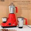 GEEPAS 750W 3-in-1 Mixer Grinder | Stainless Steel Jars & Blades | 3 Speed Control, Perfect for Chutney, Dry & Wet Fine Grinding Mixing | Overload Protection | Powerful Motor | , Red