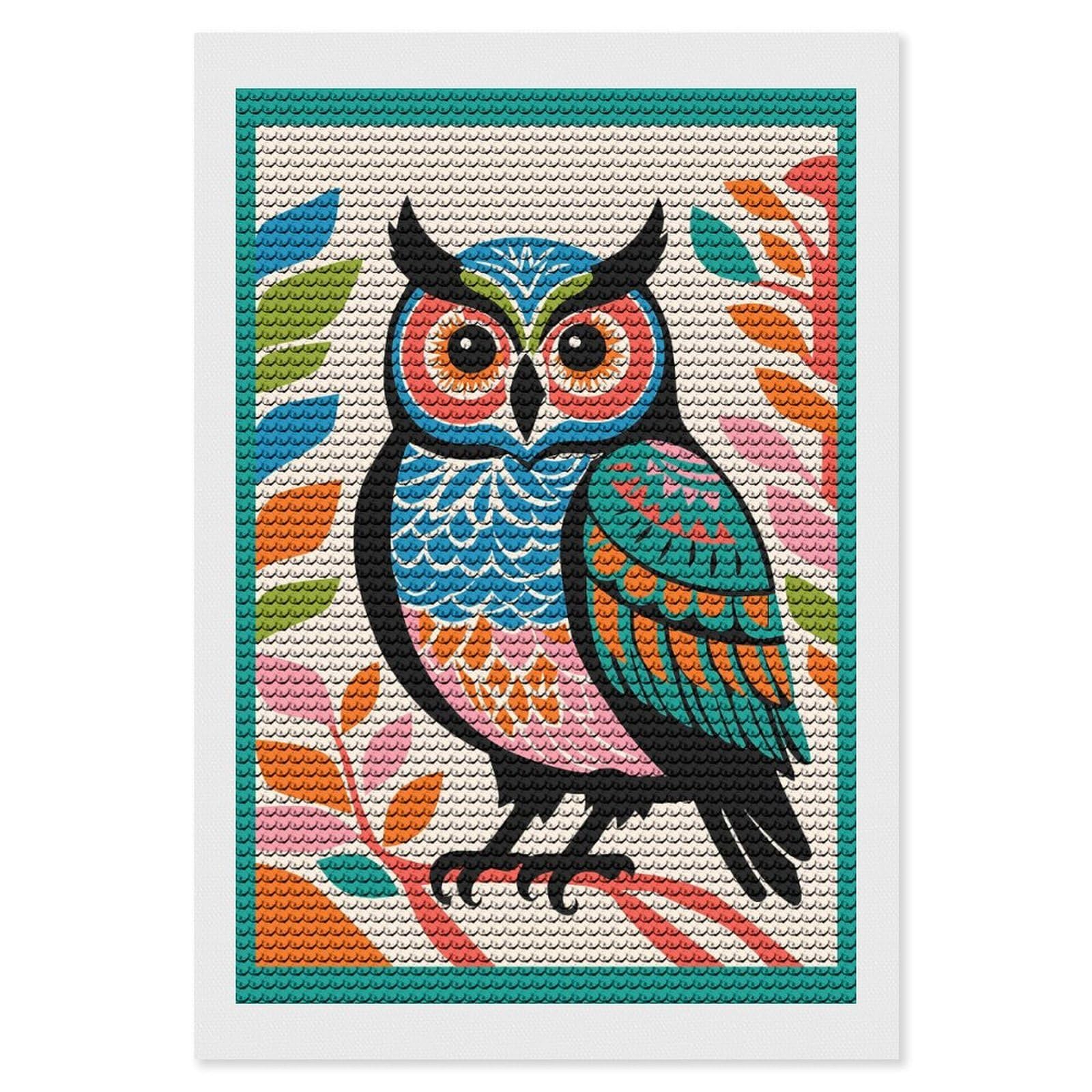 Junmoney Cute Owl Art Print DIY Diamond Art Canvas Kit 8"x12", Adhesive Canvas, Easy to Enjoy, Farmhouse Decor, Festive Craft Gift