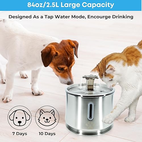 Miniatura 6 de Okys - Fuente de agua para gatos de acero inoxidable, fuente de agua para mascotas de 2.5 litros con luz LED